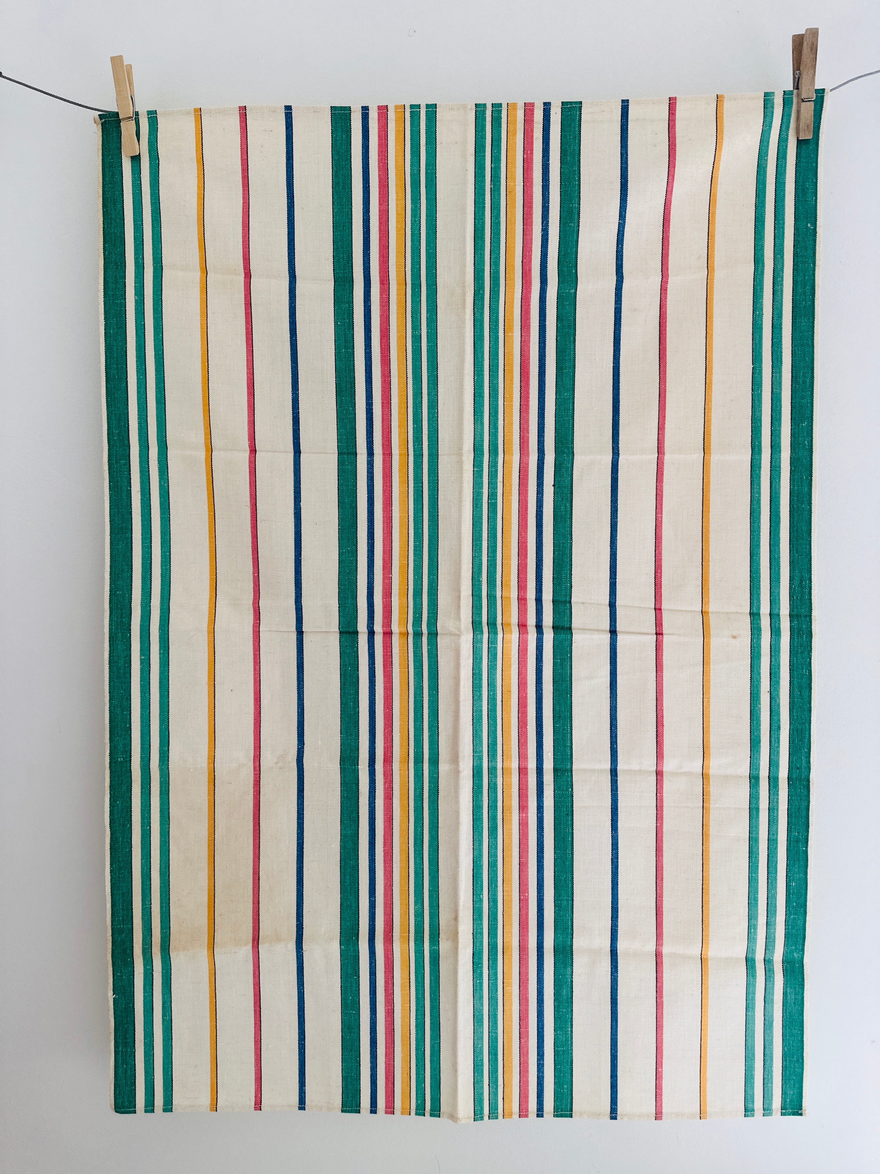 Striped BEAUTIFUL Vintage LINEN Tea Towel UNUSED