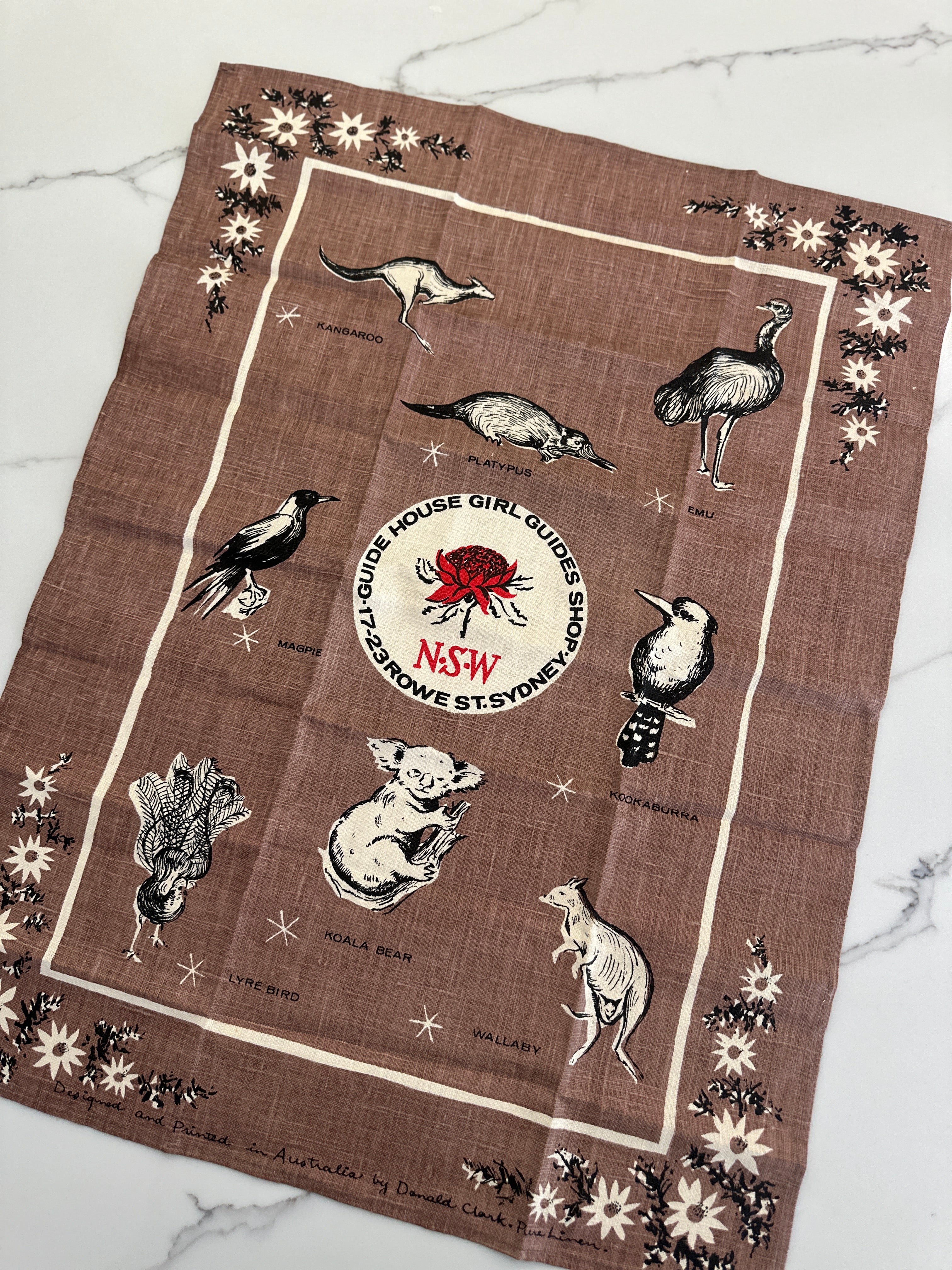 COLLECTABLE Rare DONALD CLARK Girl Guides Vintage LINEN Tea Towel UNUSED