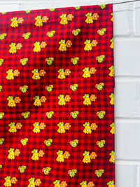 Vintage Japan Cotton Fabric Red Floral X Two