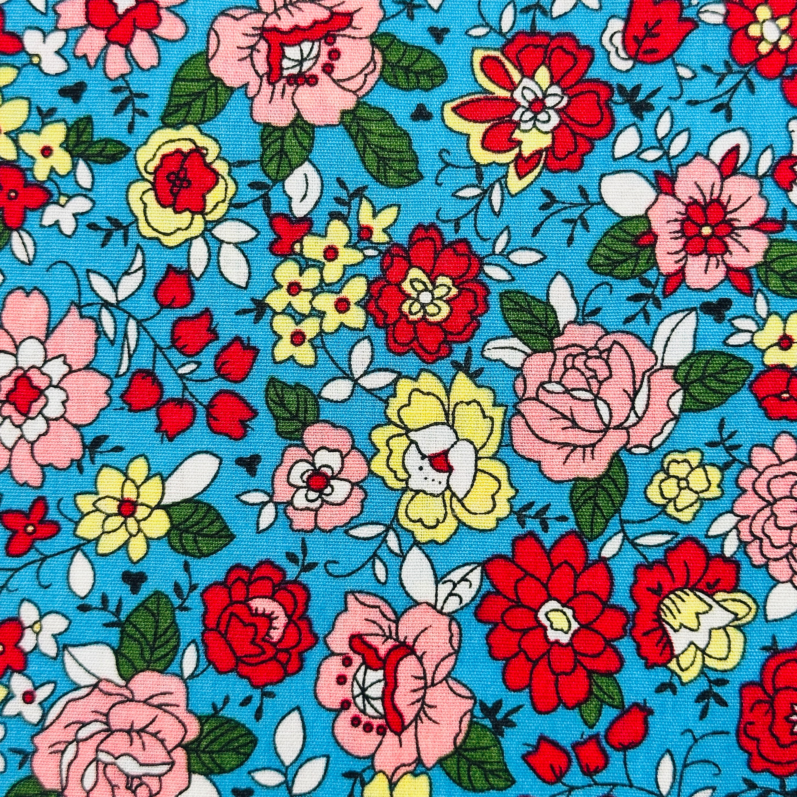 Sold by the Metre Cotton Bright Blue Floral Fabric
