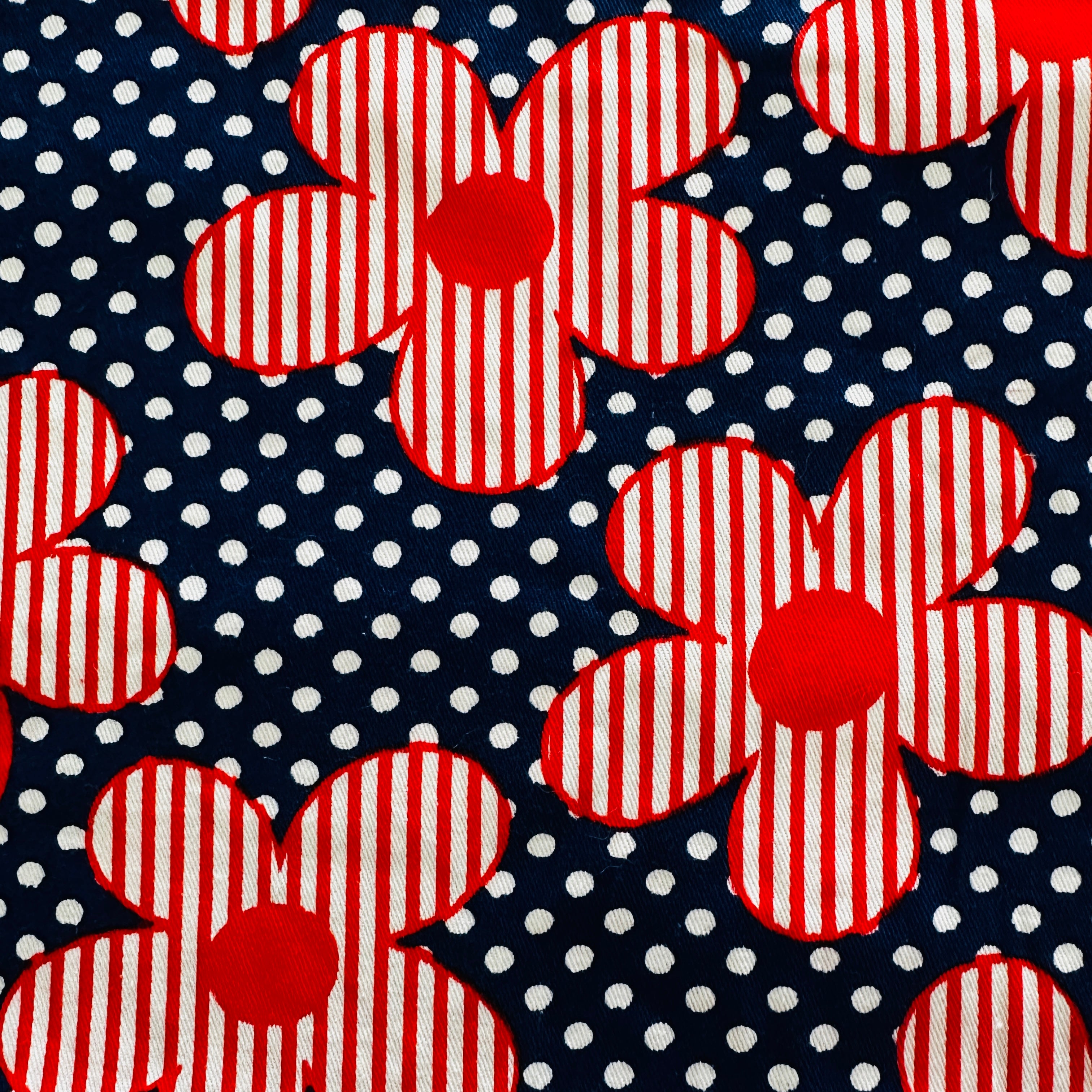 150cms Navy Blue & Red VINTAGE Floral Cotton Fabric