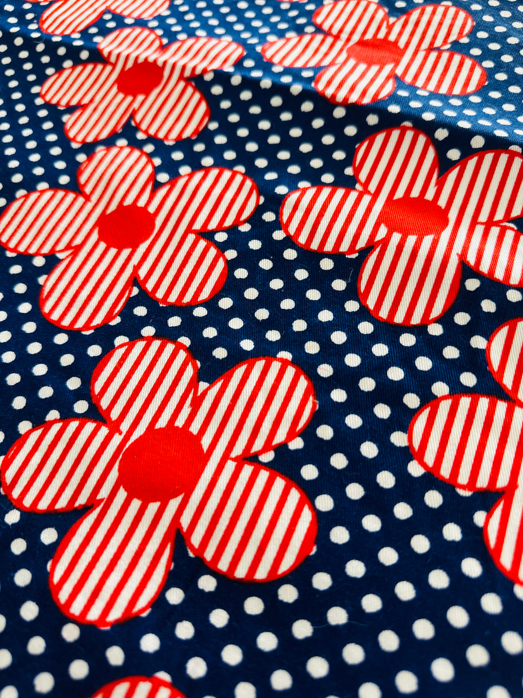 150cms Navy Blue & Red VINTAGE Floral Cotton Fabric