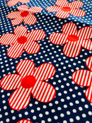 150cms Navy Blue & Red VINTAGE Floral Cotton Fabric