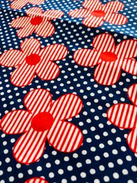 150cms Navy Blue & Red VINTAGE Floral Cotton Fabric