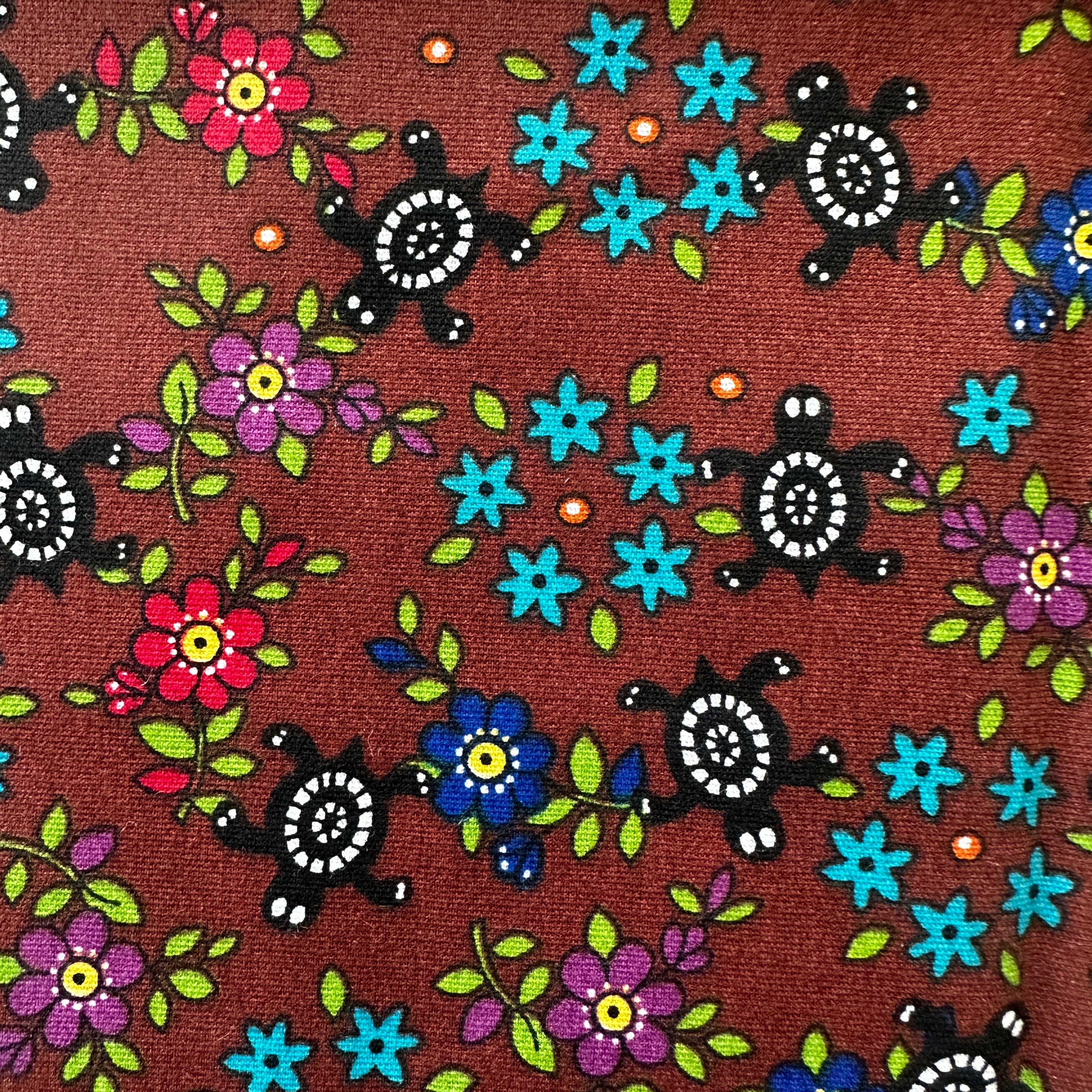 Cute Brown Floral Modern Cotton Fabric Remnant