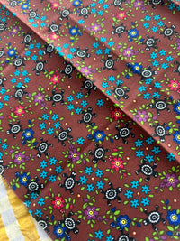 Cute Brown Floral Modern Cotton Fabric Remnant