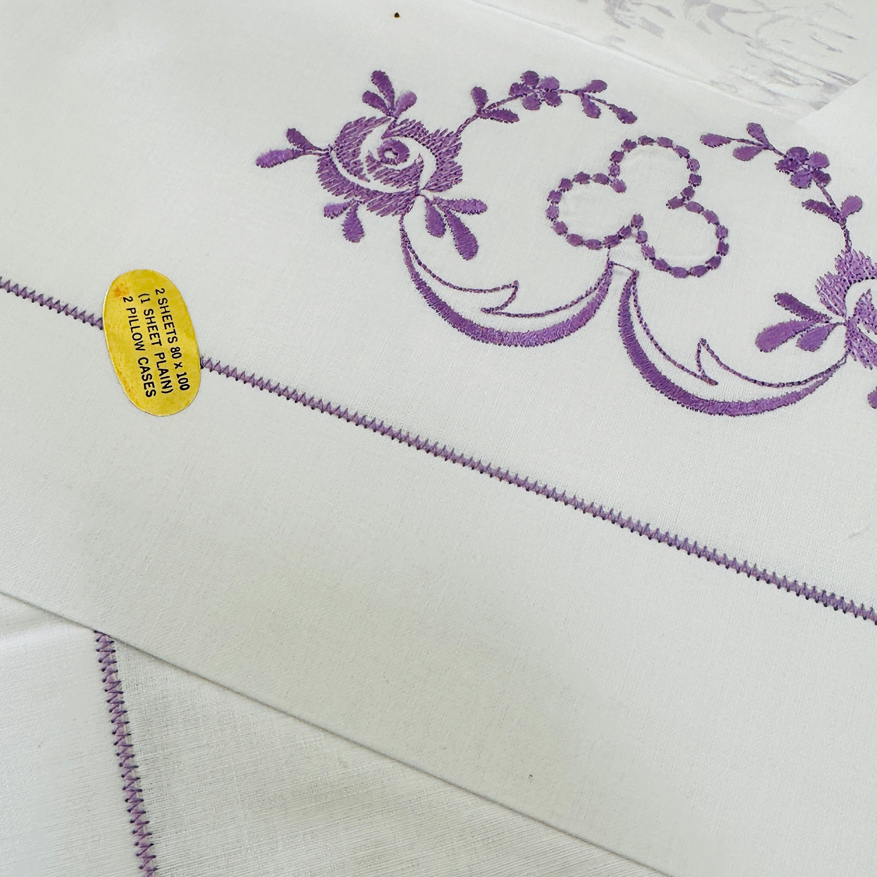 Boxed Vintage Retro EMBROIDERED Raltex Sheet Set