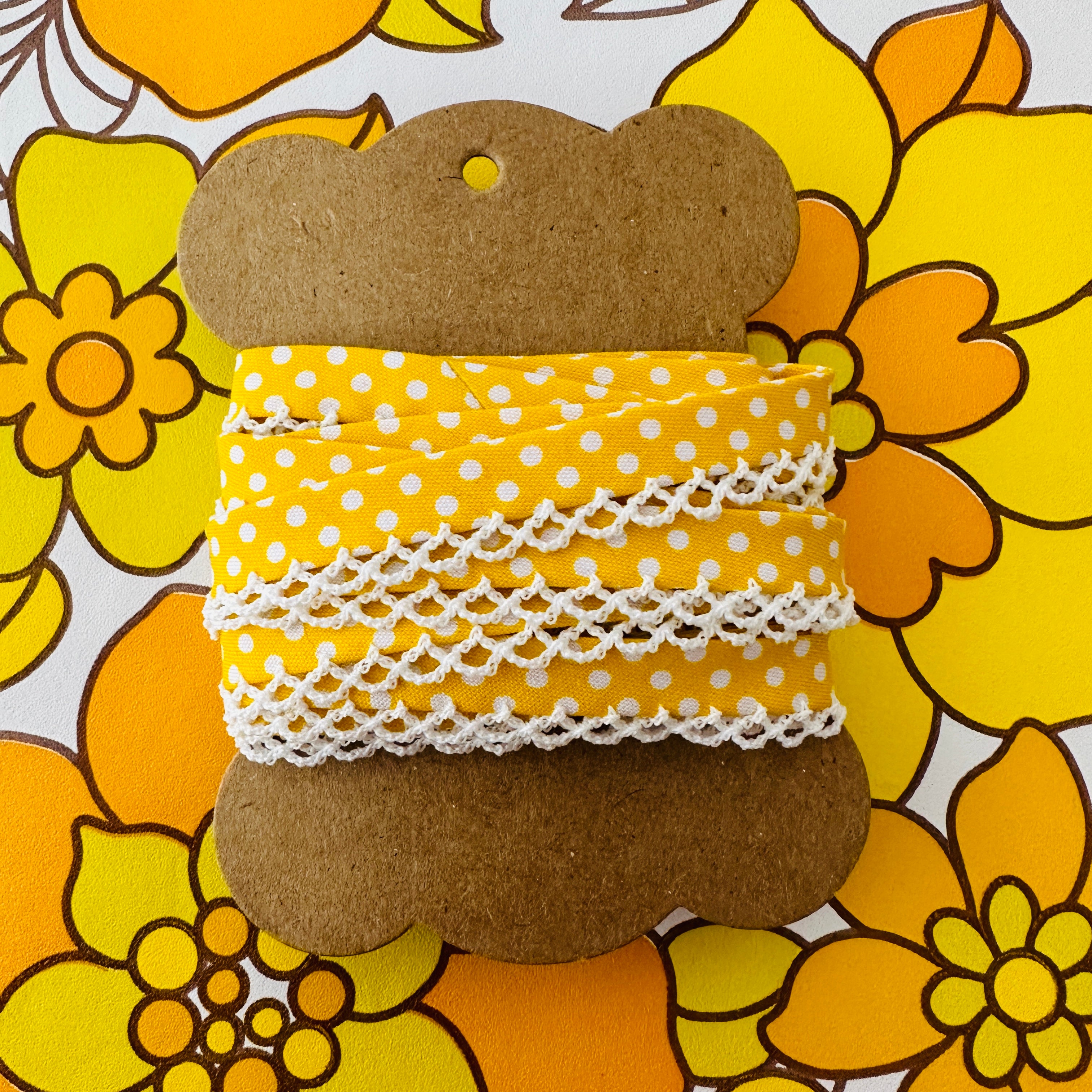 Adorable Embroidered YELLOW Polka Dot Trim Ribbon MODERN