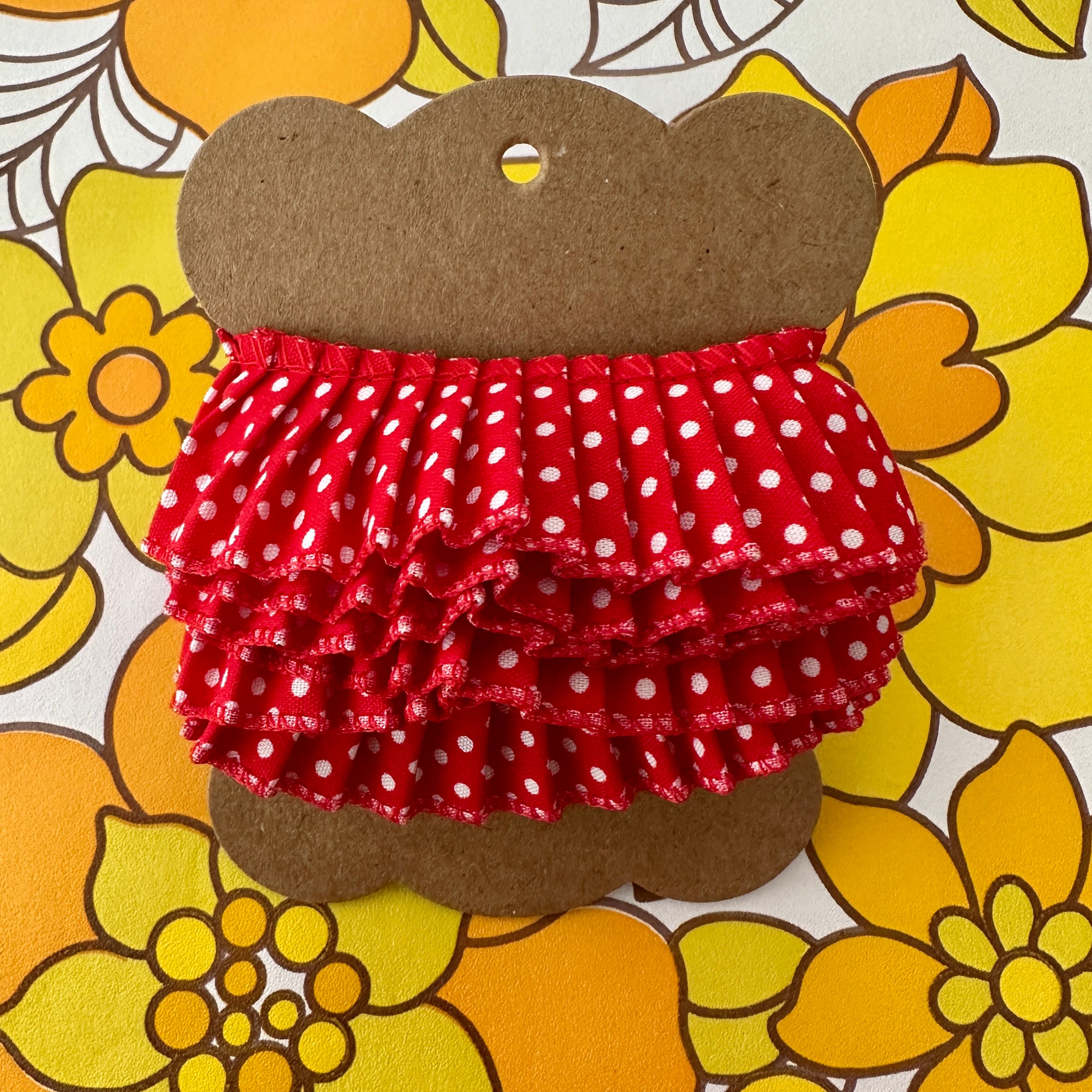 Red Polka Dot PLEATED Trim Ribbon MODERN