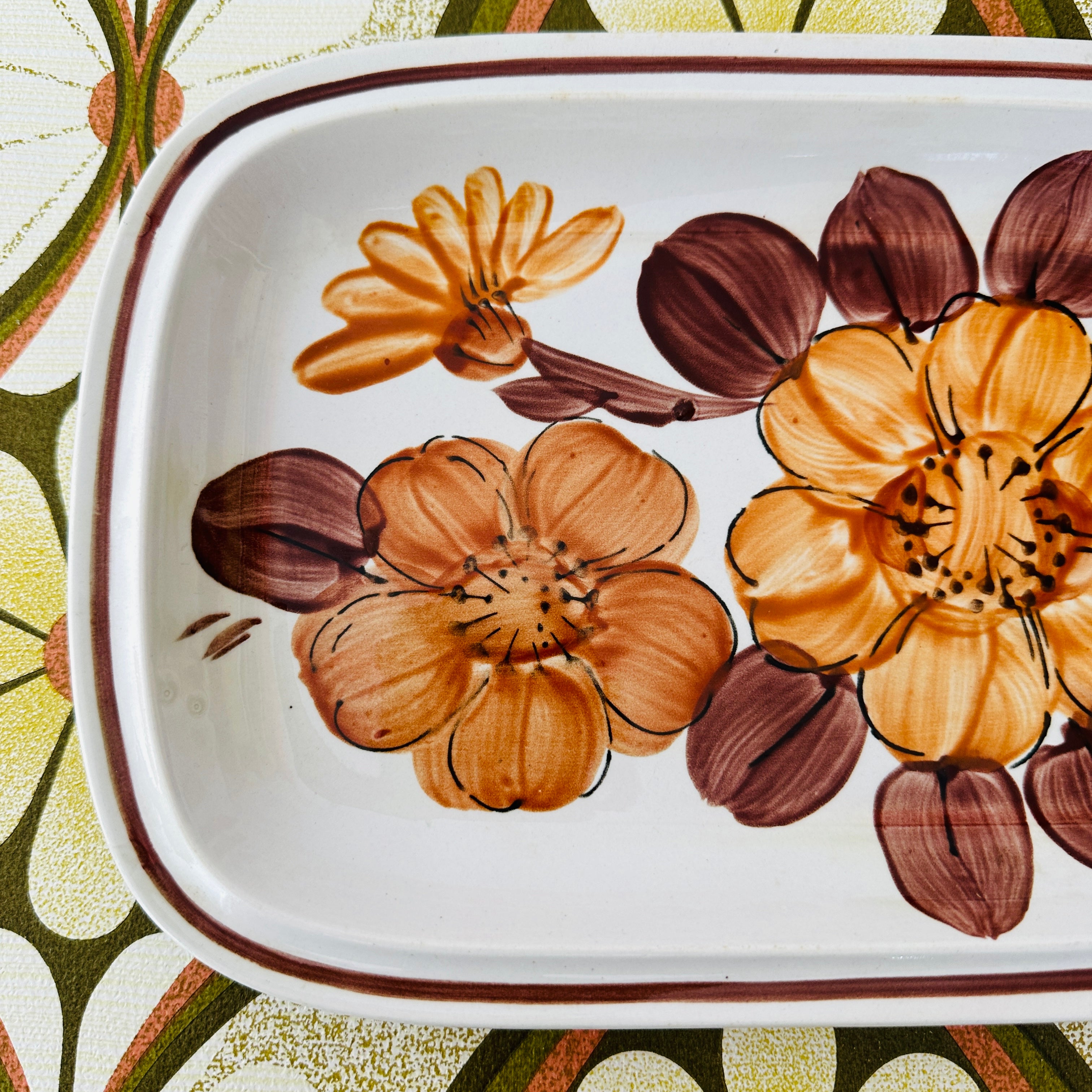 Japan Vintage Brown FLORAL Plate