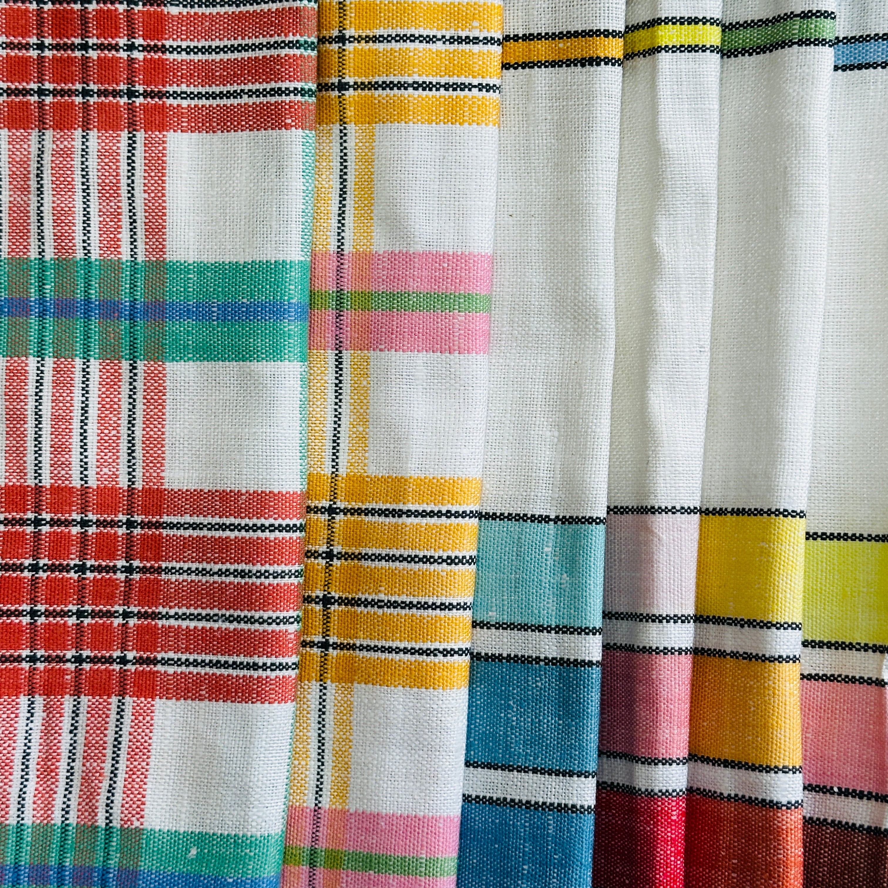 Made in Czechoslovakia Tea Towel UNUSED Vintage Pink & Yellow Stripes