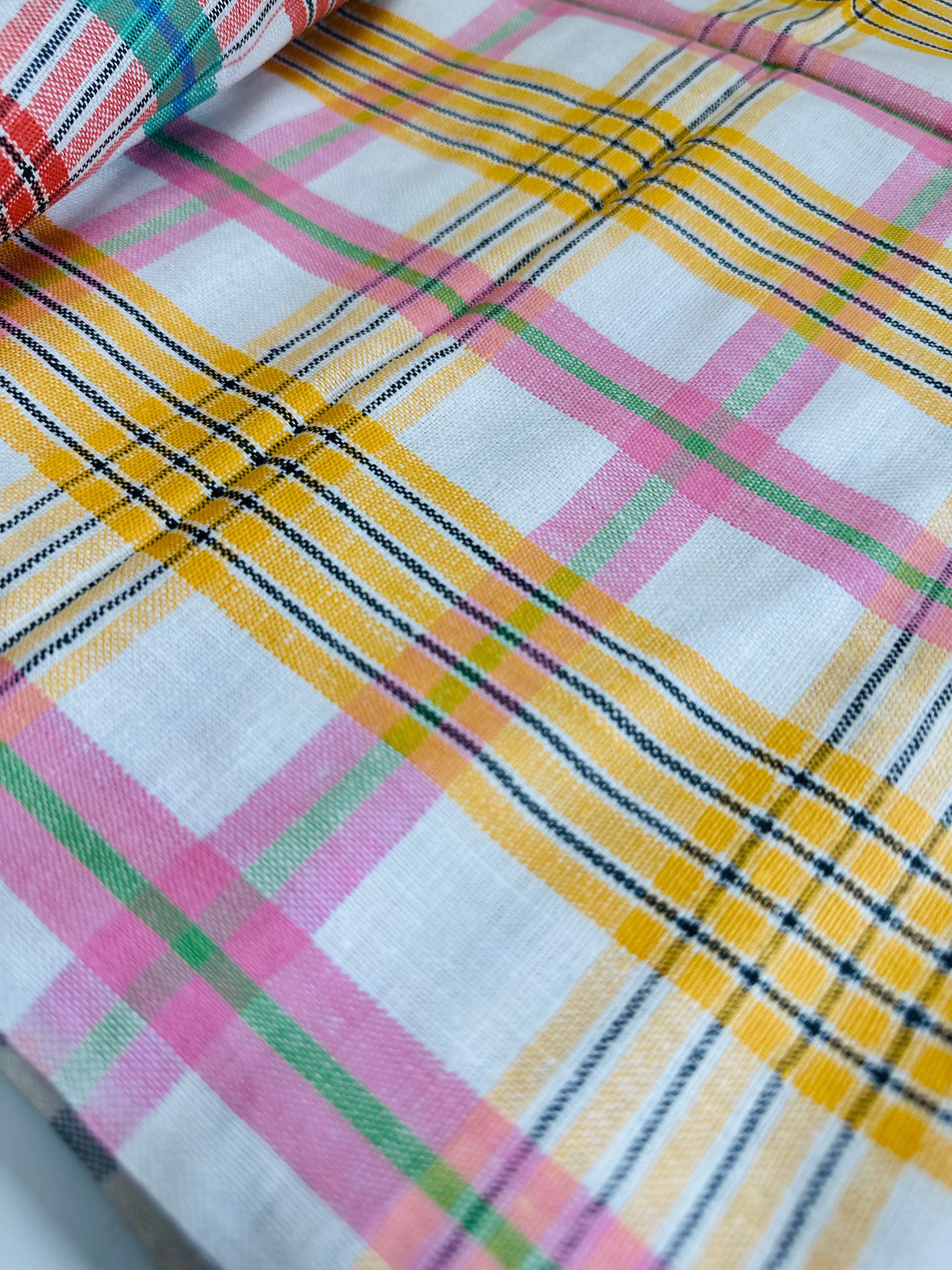 Made in Czechoslovakia Tea Towel UNUSED Vintage Pink & Orange