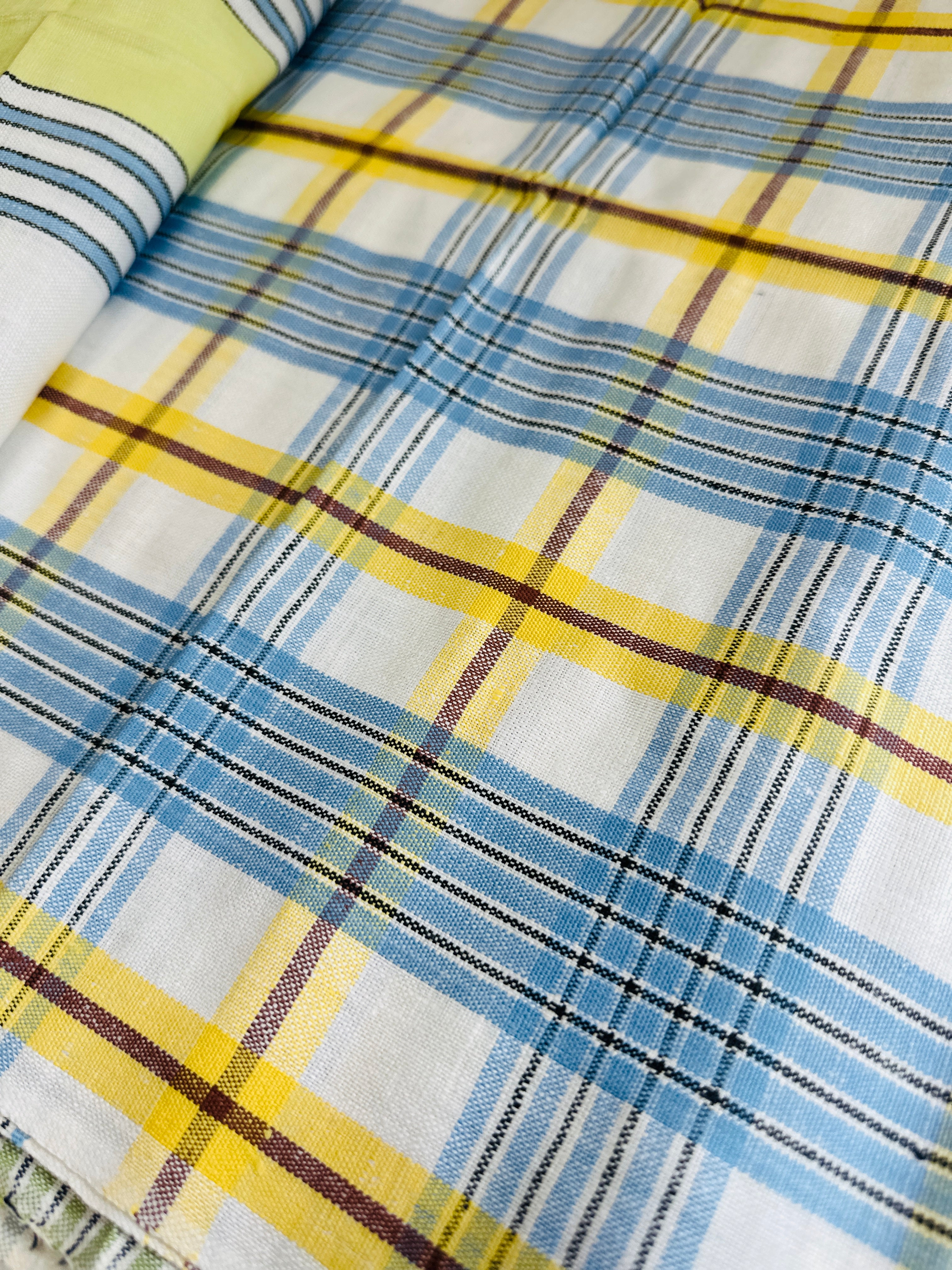 Made in Czechoslovakia Tea Towel UNUSED Vintage Blue & Yellow