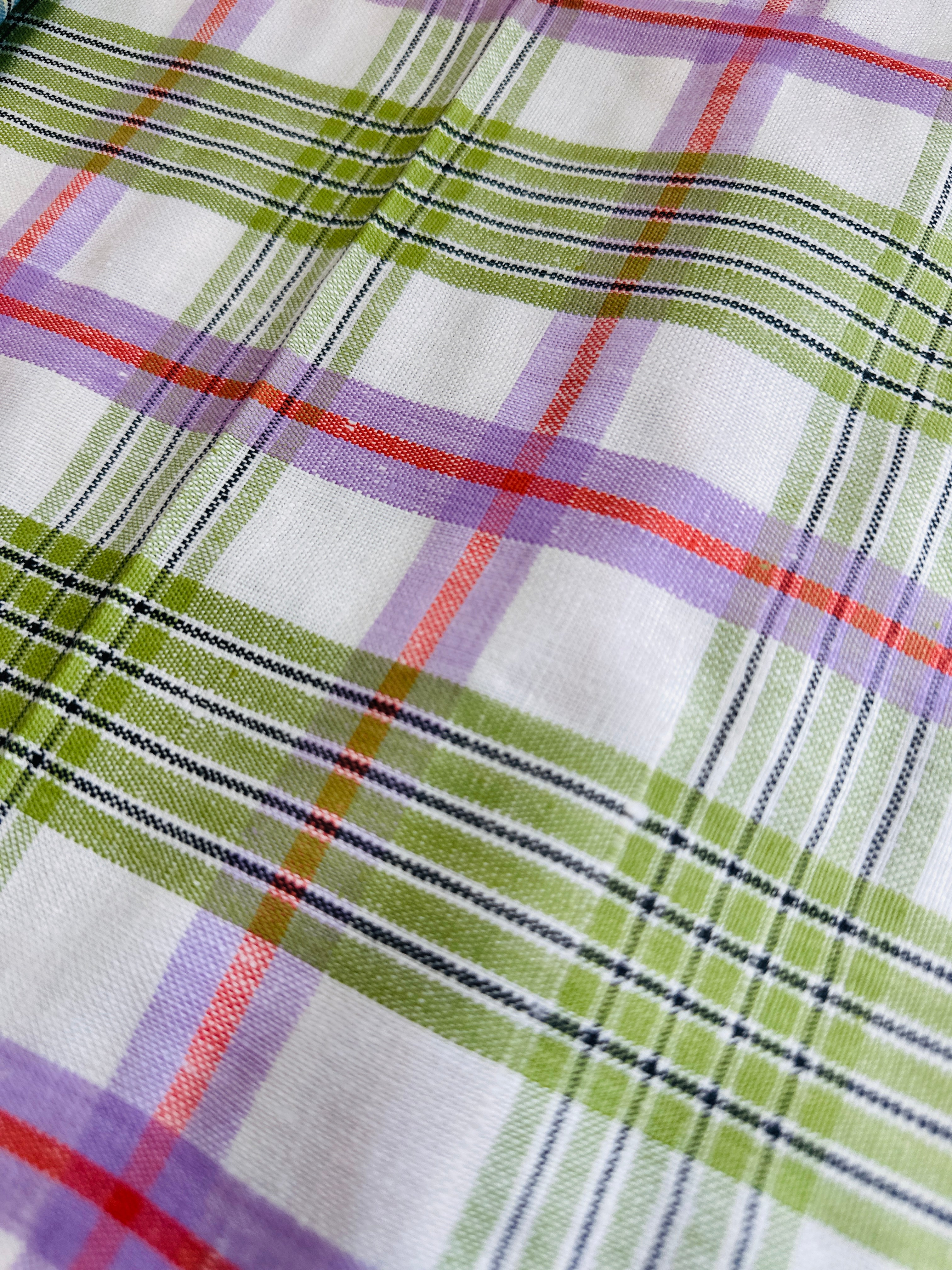 Made in Czechoslovakia Tea Towel UNUSED Vintage Green & Purple