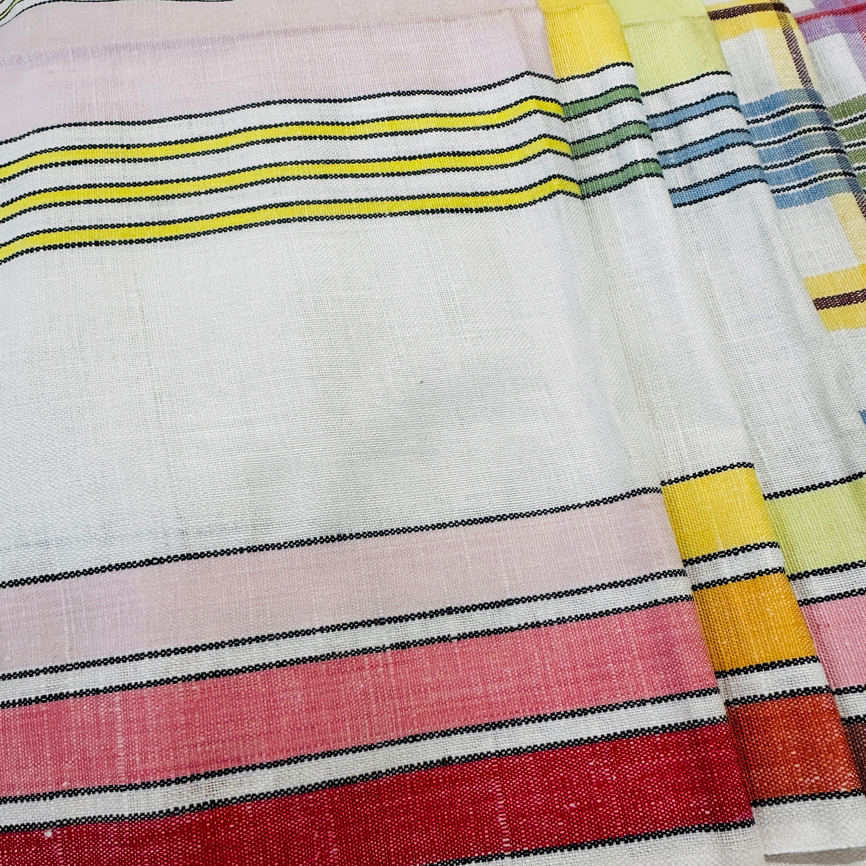 Made in Czechoslovakia Tea Towel UNUSED Vintage Pink & Yellow Stripes