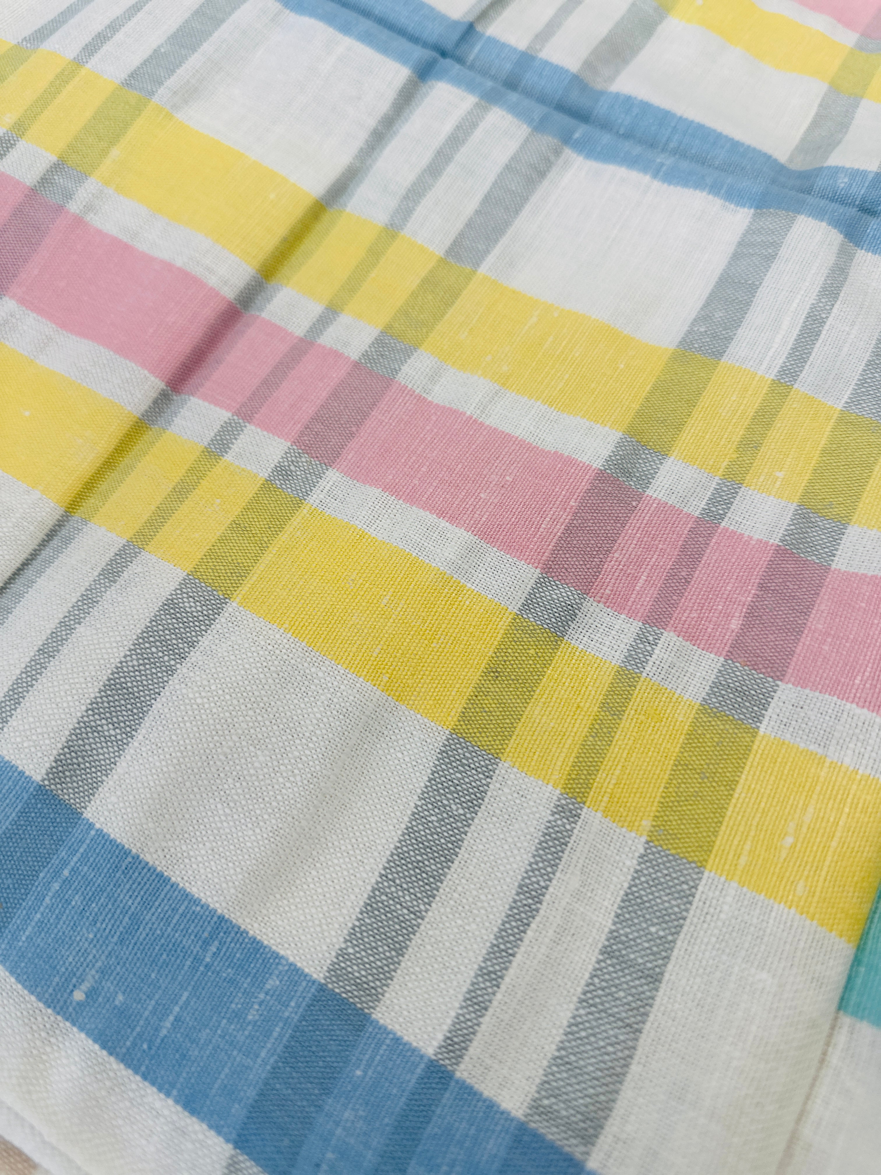 Made in Czechoslovakia Tea Towel UNUSED Vintage Pink, Blue, Grey & Green