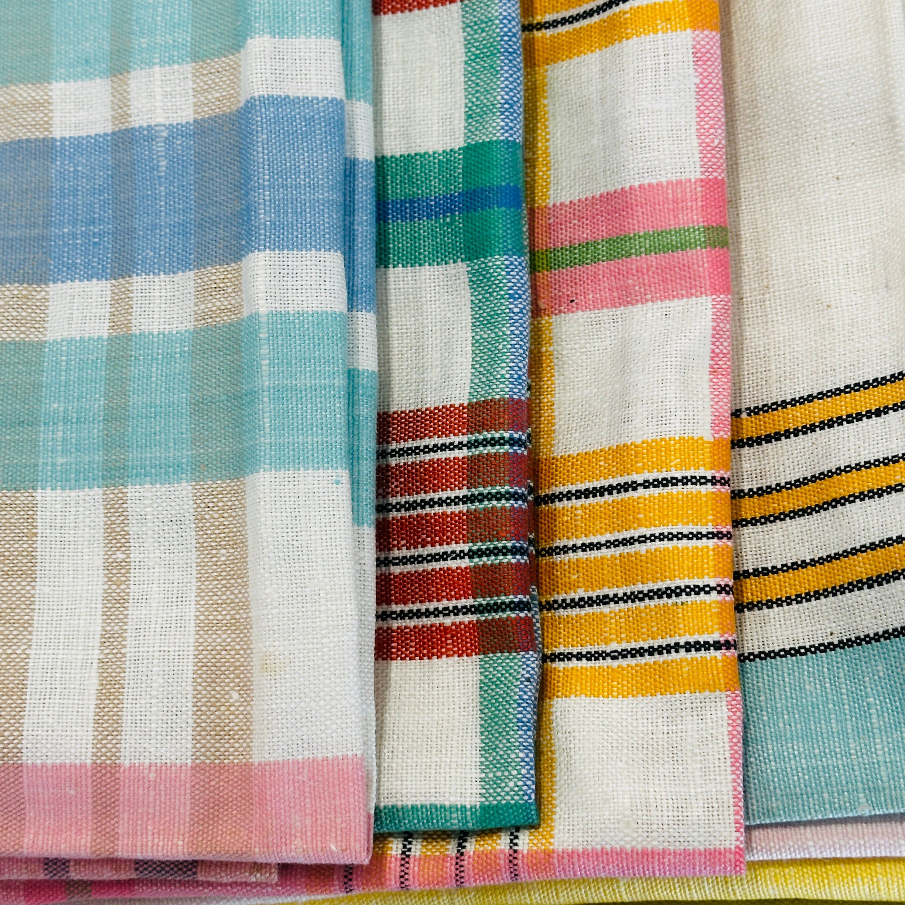 Made in Czechoslovakia Tea Towel UNUSED Vintage Pink, Blue, Grey & Green