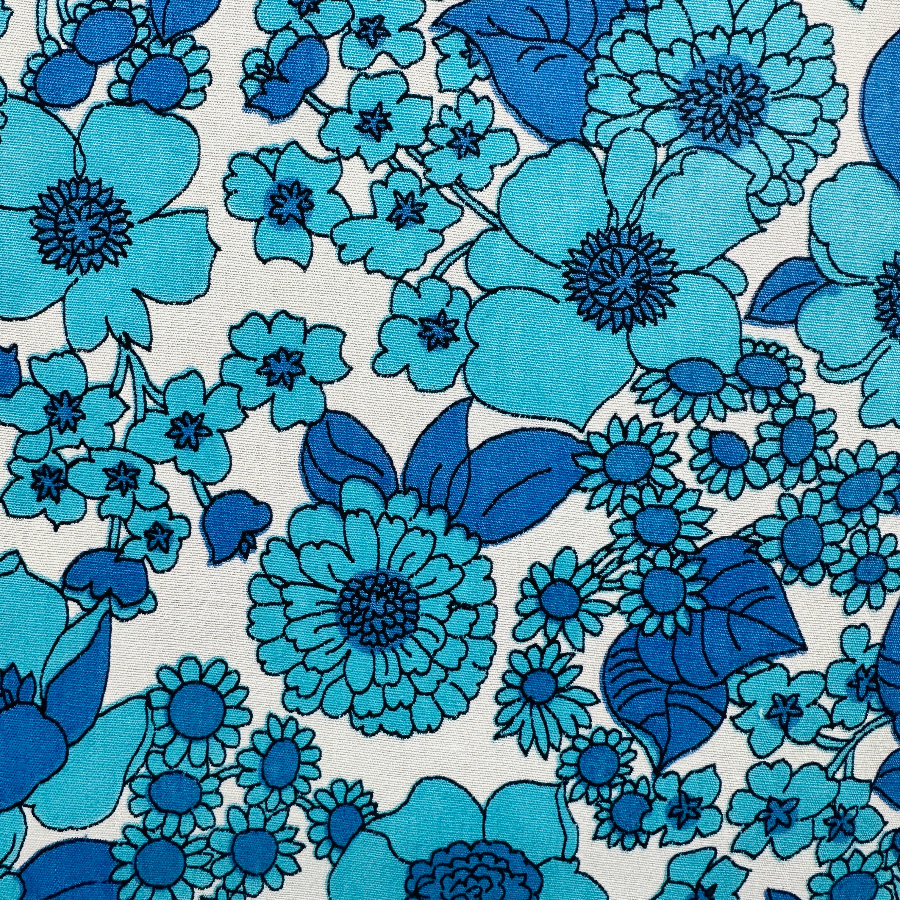 350cms STUNNING Blue Floral Vintage Cotton Fabric