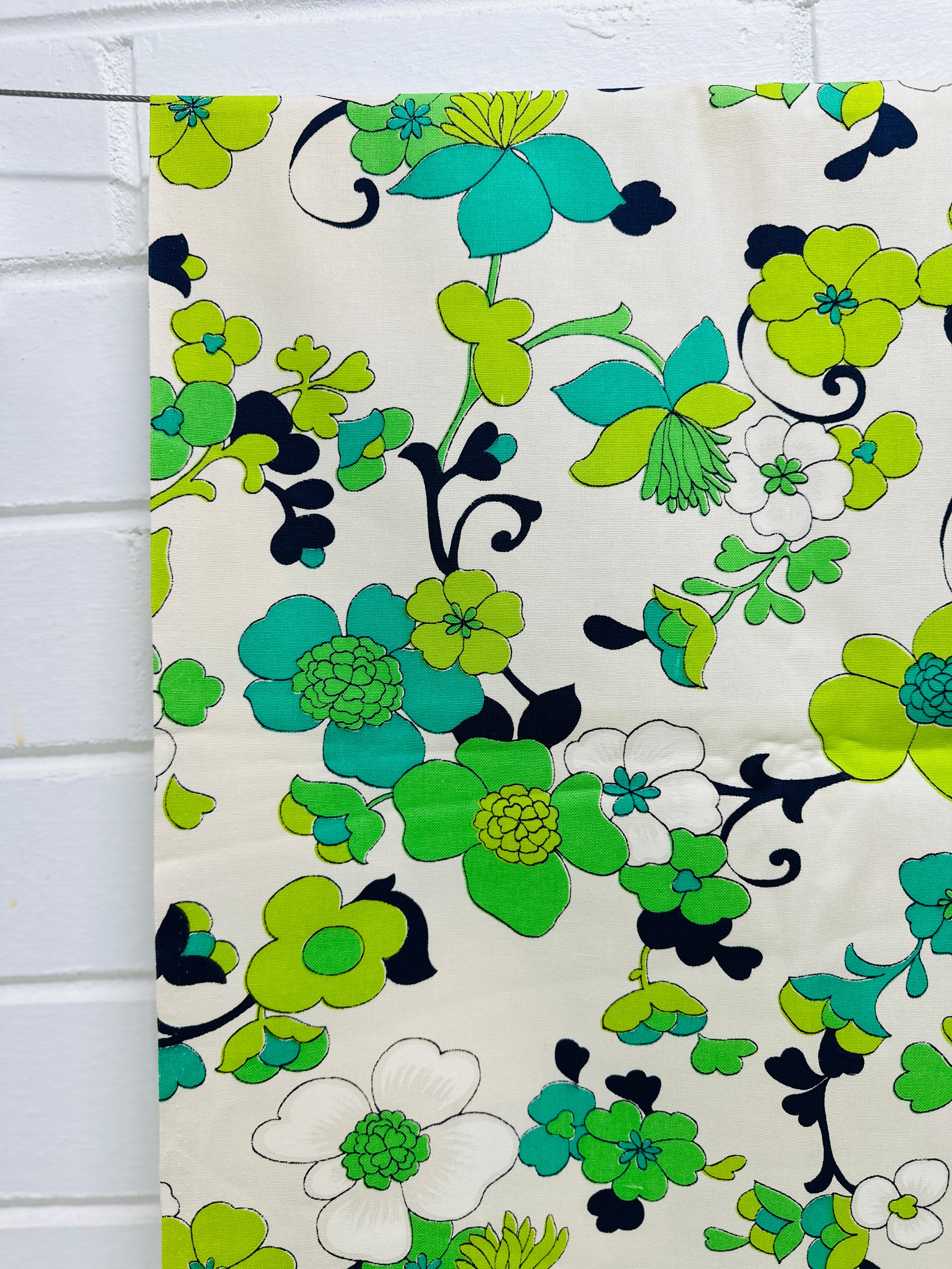170cms Large Bold Green Floral Print VINTAGE Cotton