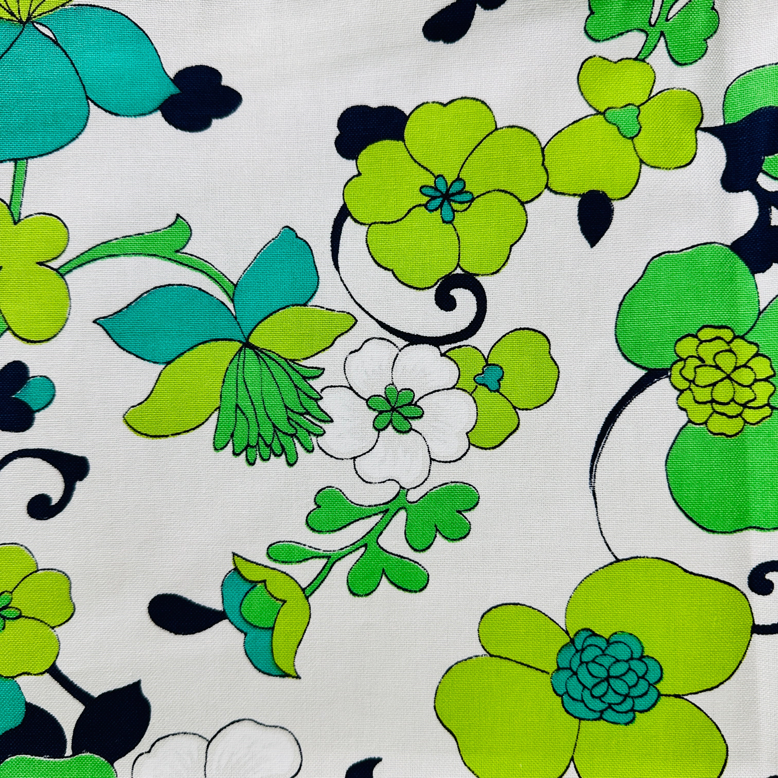 170cms Large Bold Green Floral Print VINTAGE Cotton