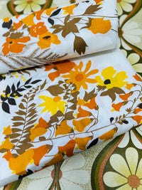 Crisp Unused Large Cotton Vintage Sheet Brown Floral