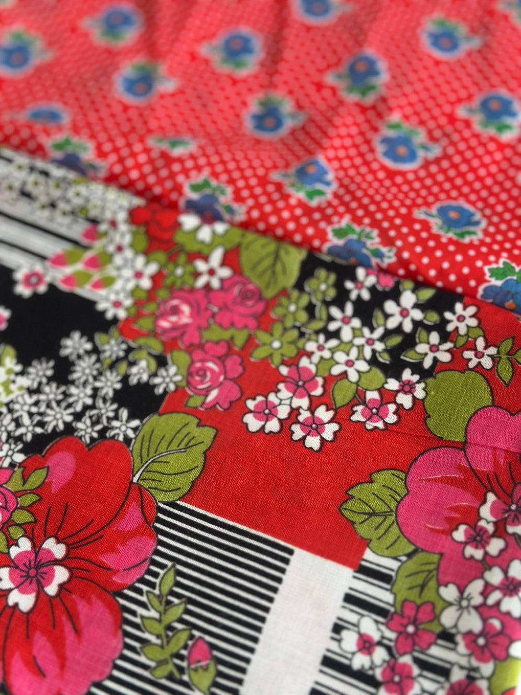Vintage Fabric Remnants Red FLORAL