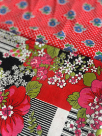 Vintage Fabric Remnants Red FLORAL