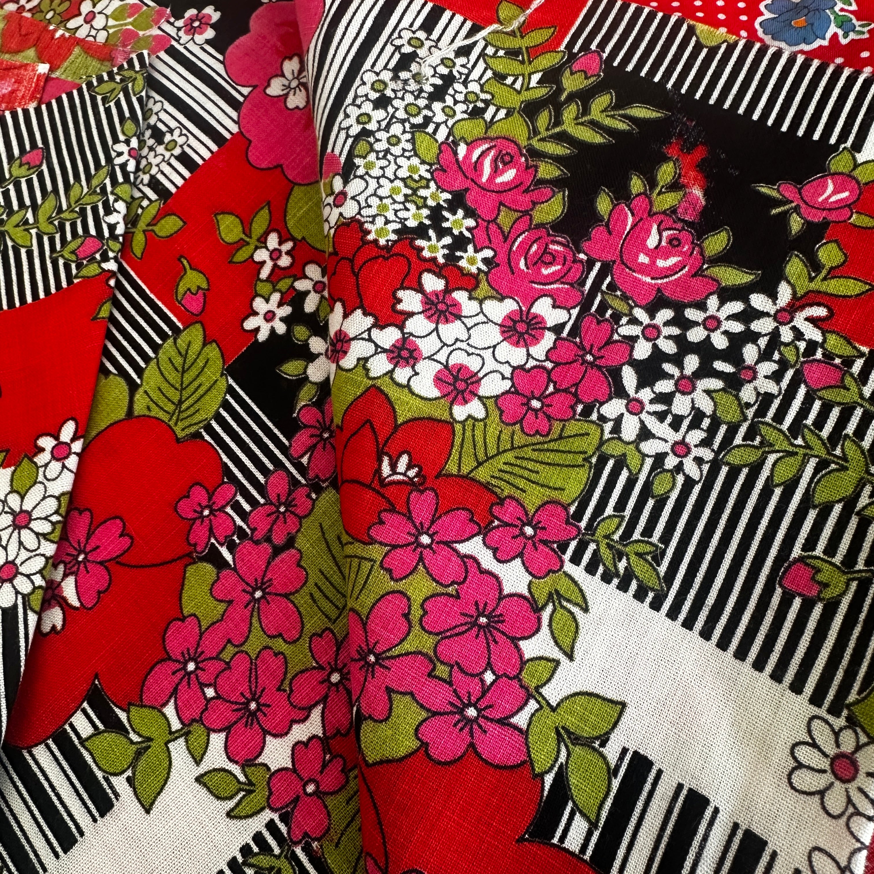 Vintage Fabric Remnants Red FLORAL