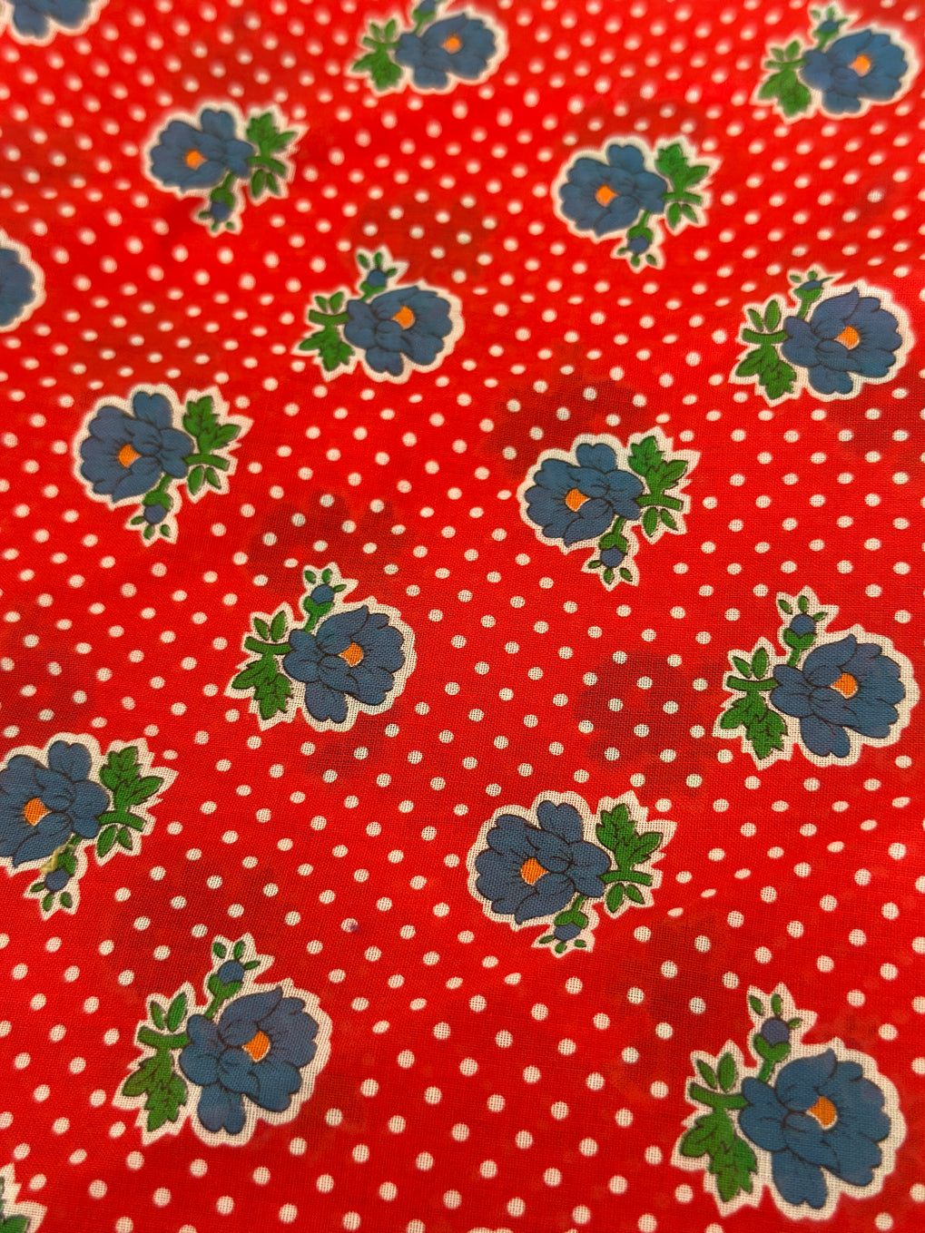 Vintage Fabric Remnant Red FLORAL