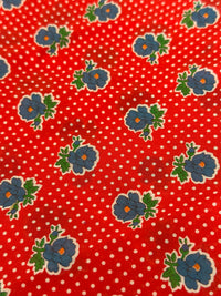 Vintage Fabric Remnant Red FLORAL