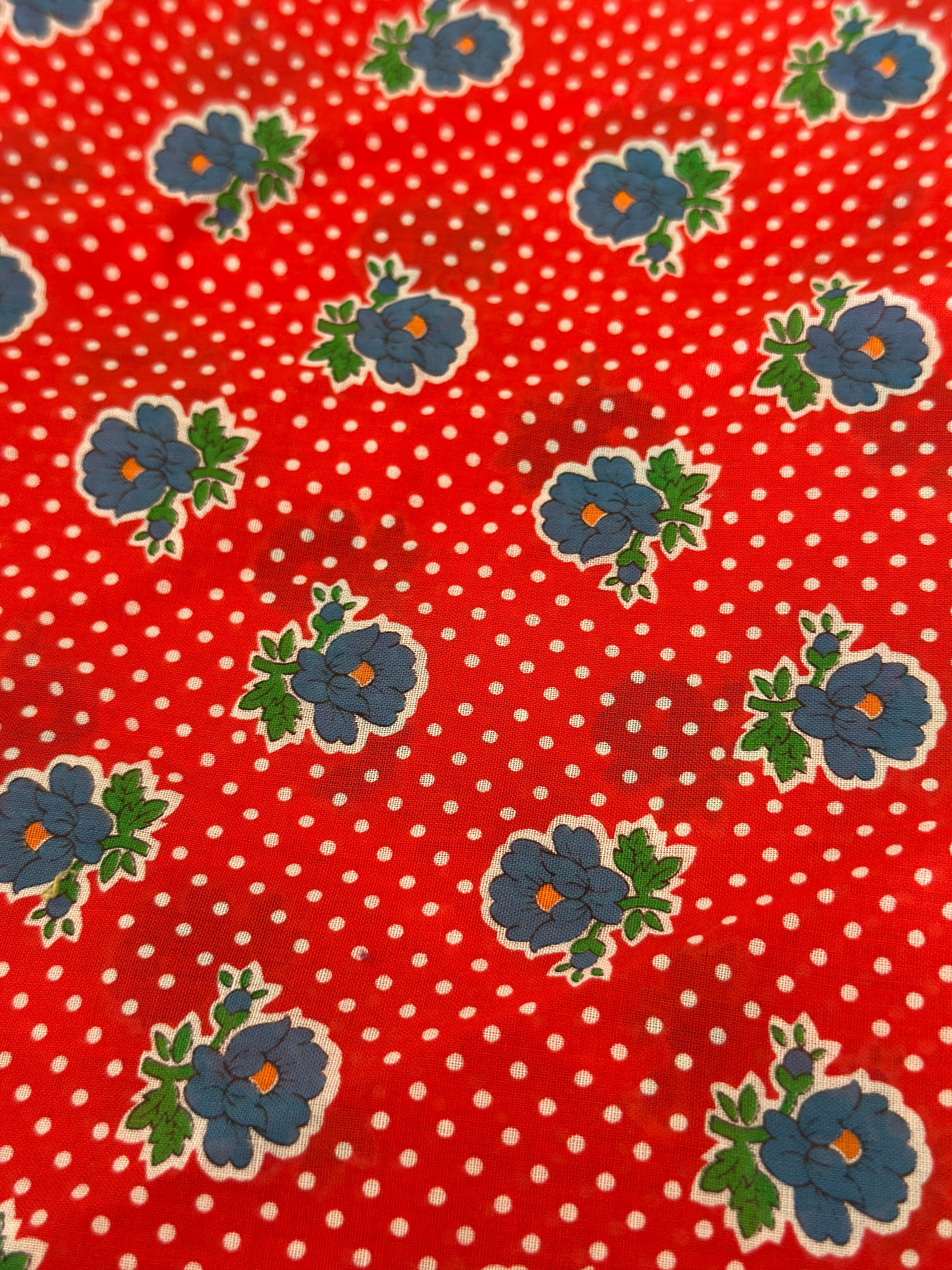 Vintage Fabric Remnant Red FLORAL
