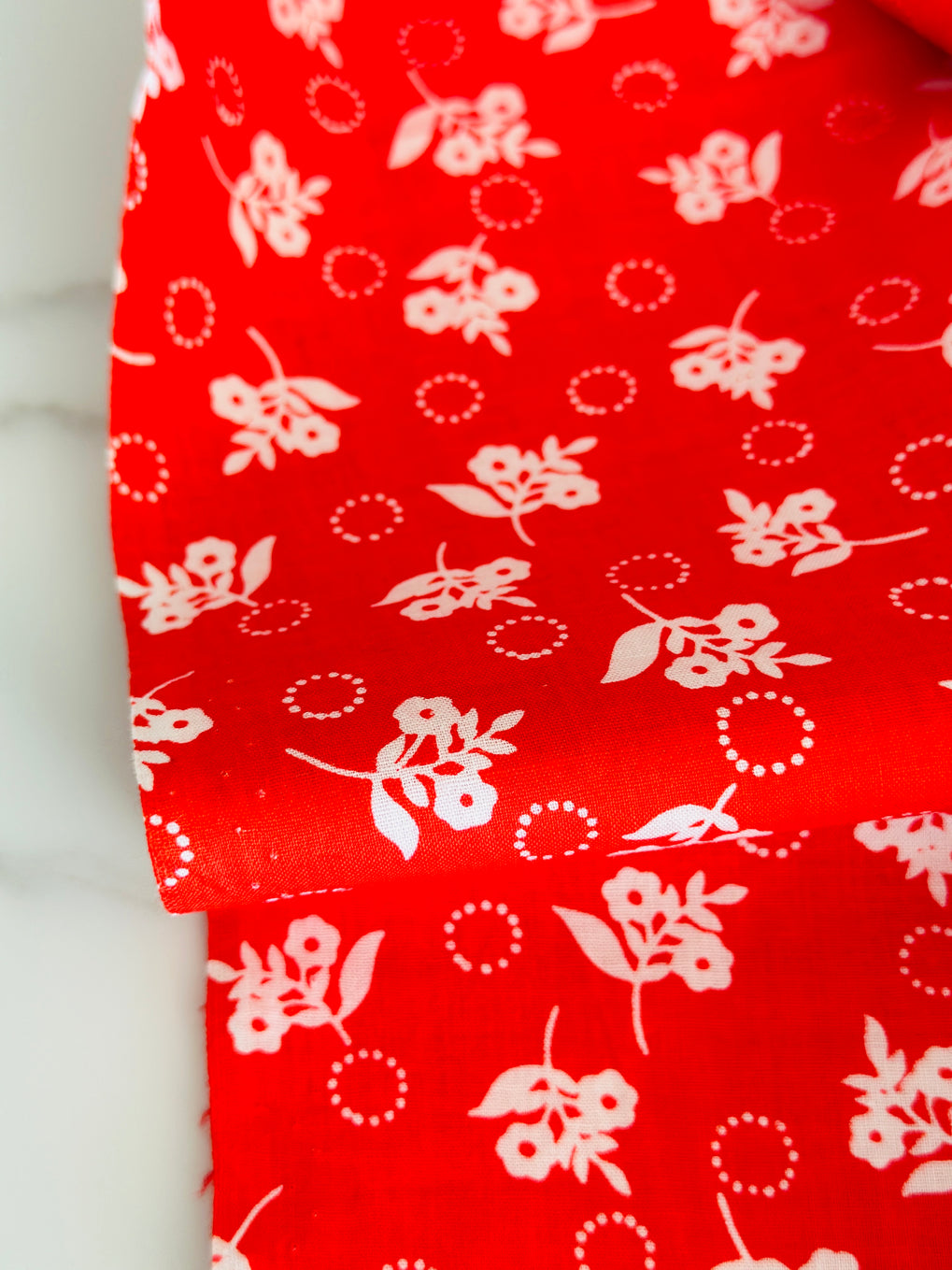 Vintage Red Floral Cotton Fabric ADORABLE