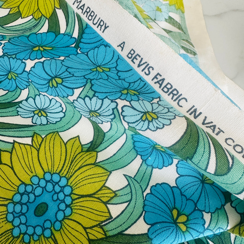 120cms Marbury BEVIS Fabric Vintage Blue Floral