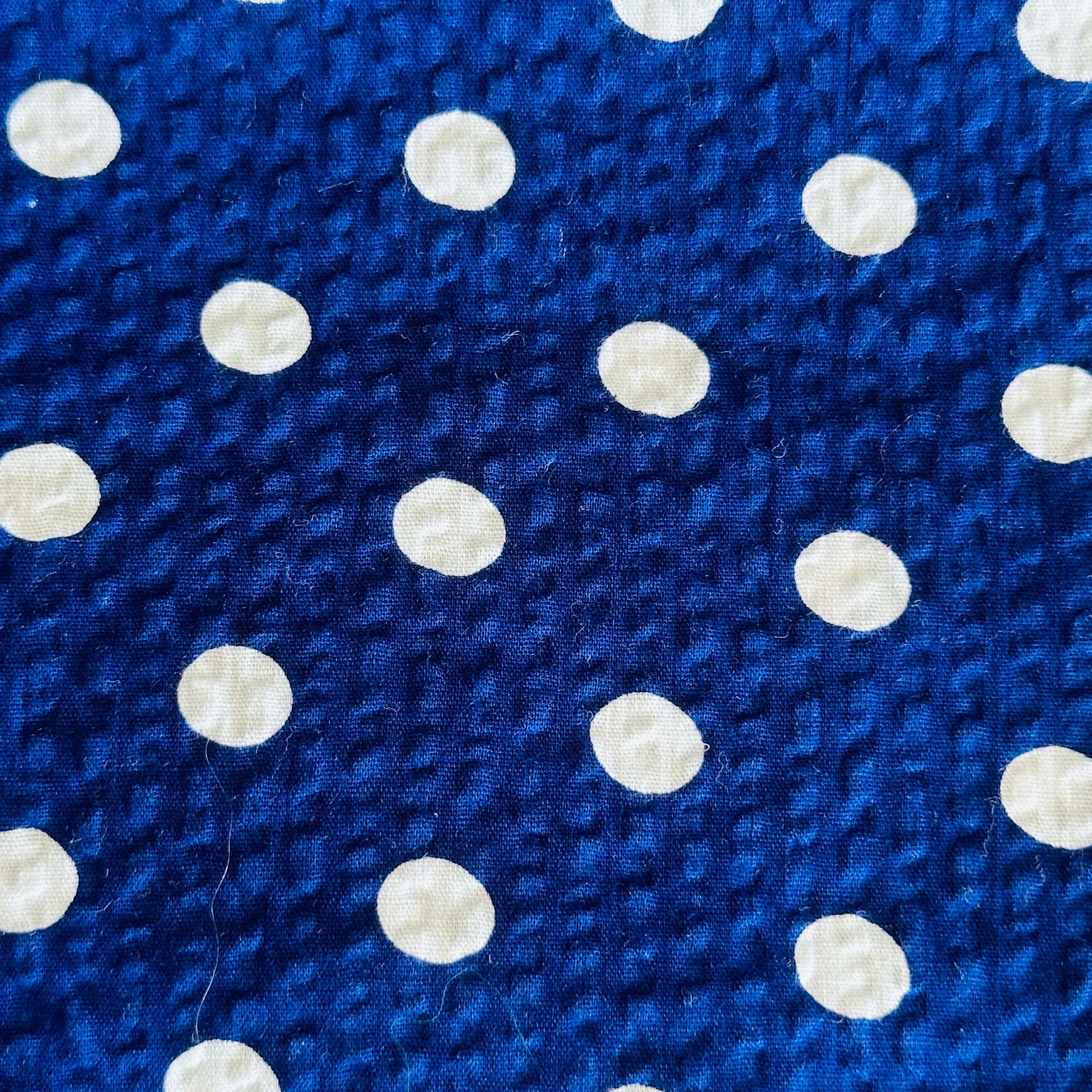 200cms Vintage Navy & White Polka Dot Fabric