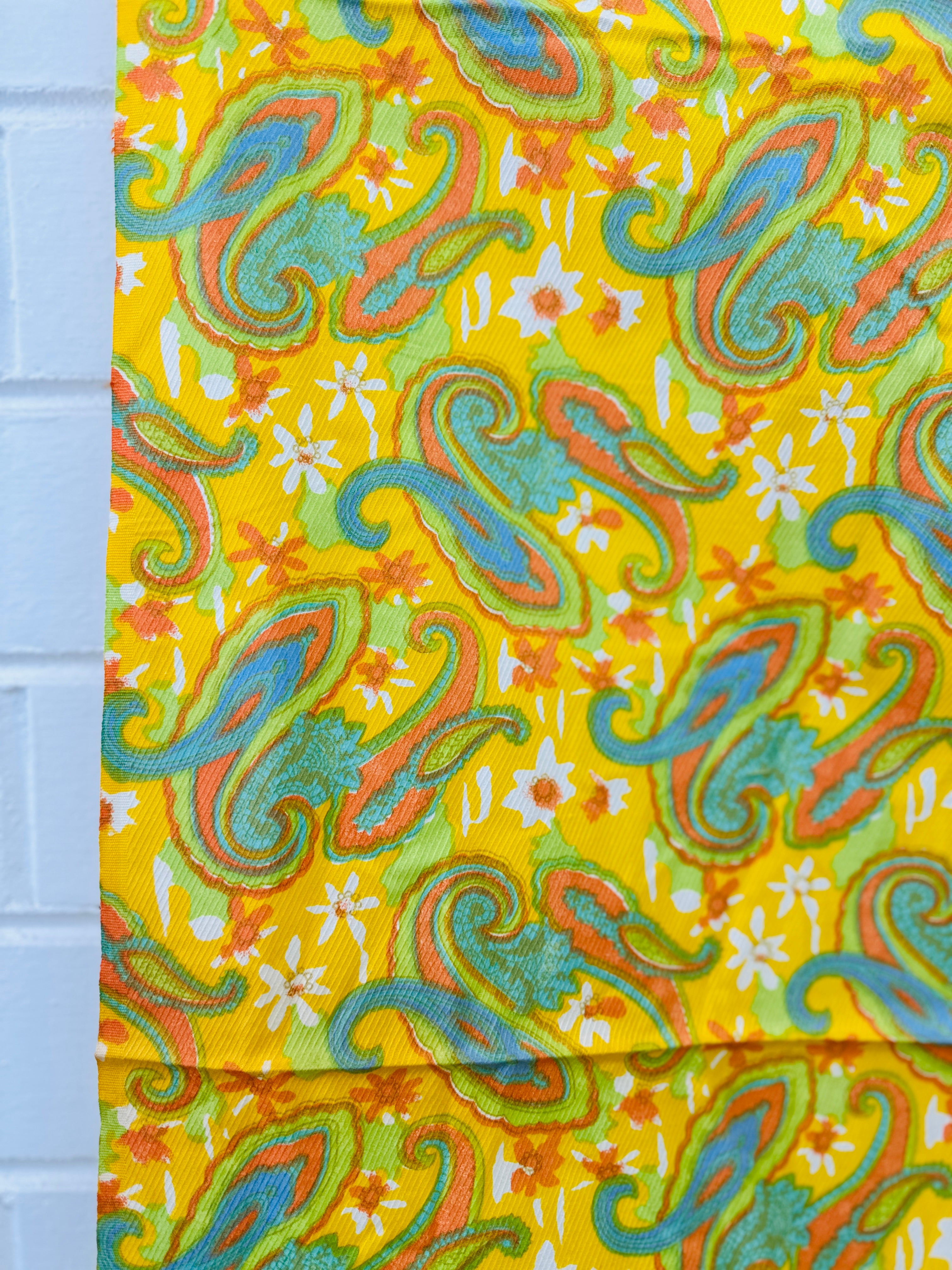 110cms Vintage Yellow Paisley Fabric Remnant