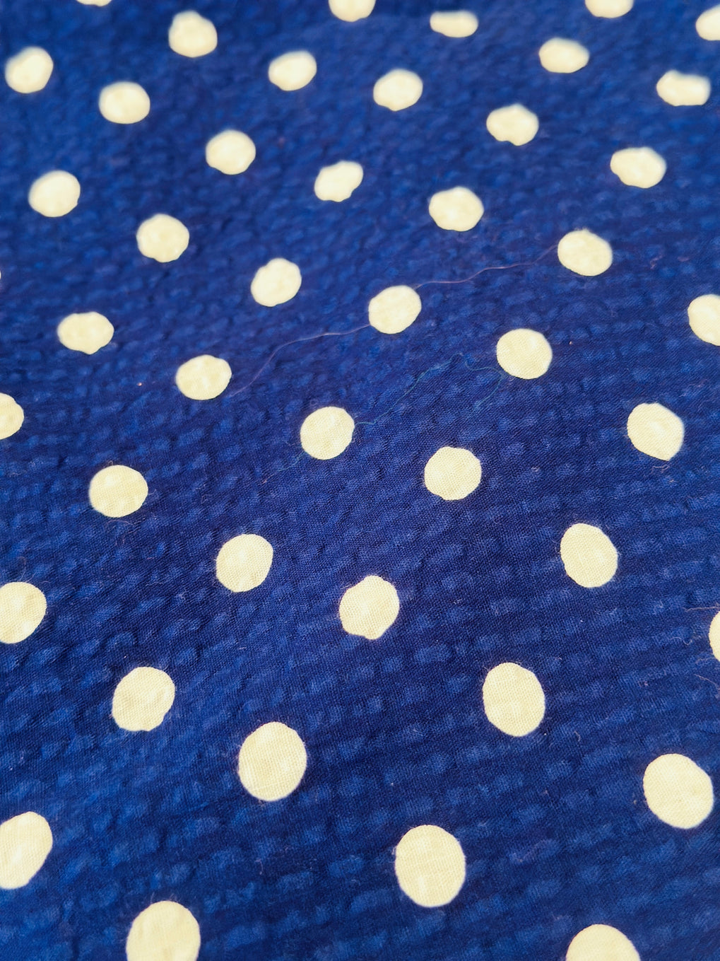 200cms Vintage Navy & White Polka Dot Fabric