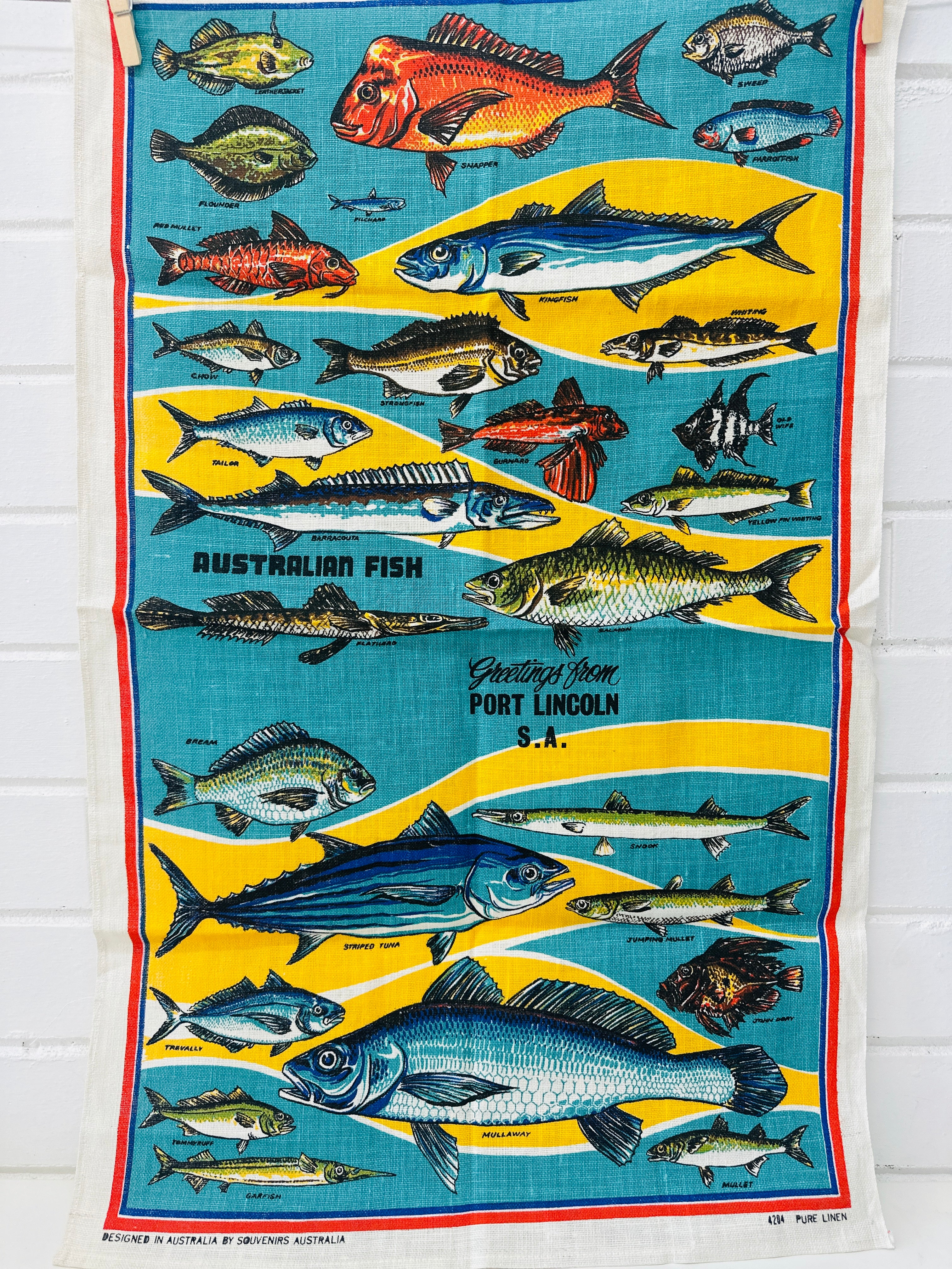 Vintage UNUSED Retro Fish Tea Towel Port Lincoln