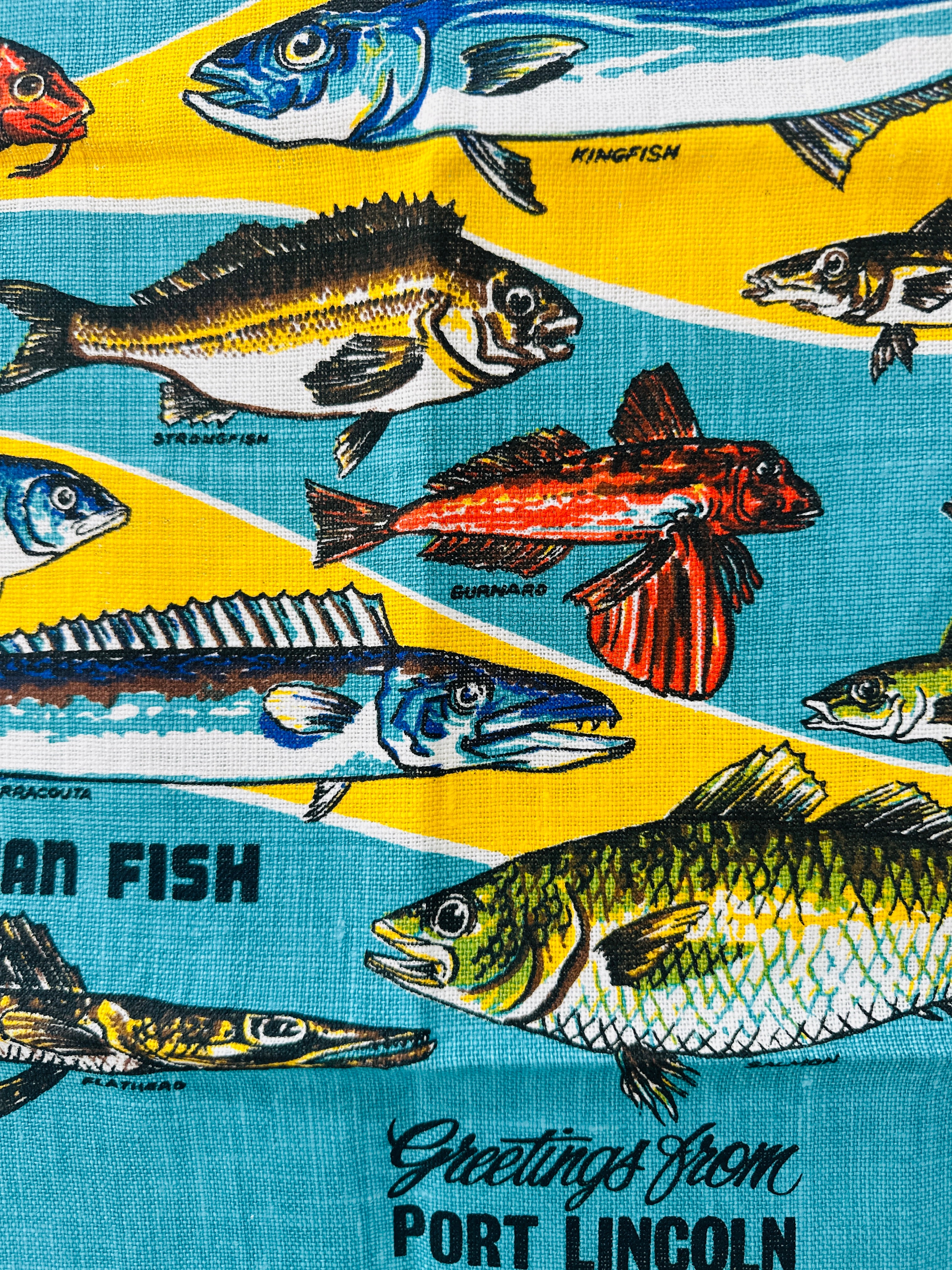 Vintage UNUSED Retro Fish Tea Towel Port Lincoln