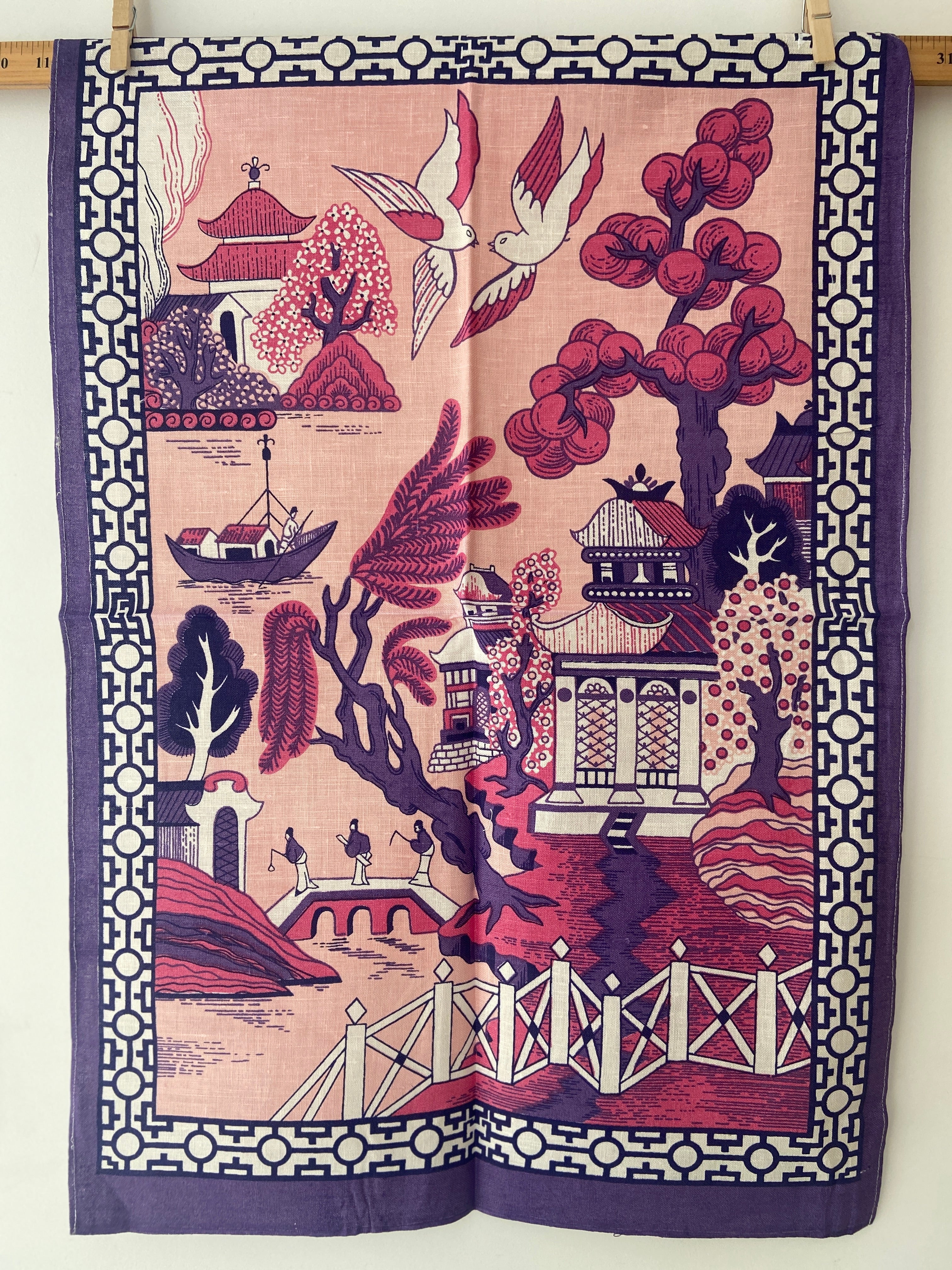 ASIAN Inspired Vintage Unused Tea Towel LINEN