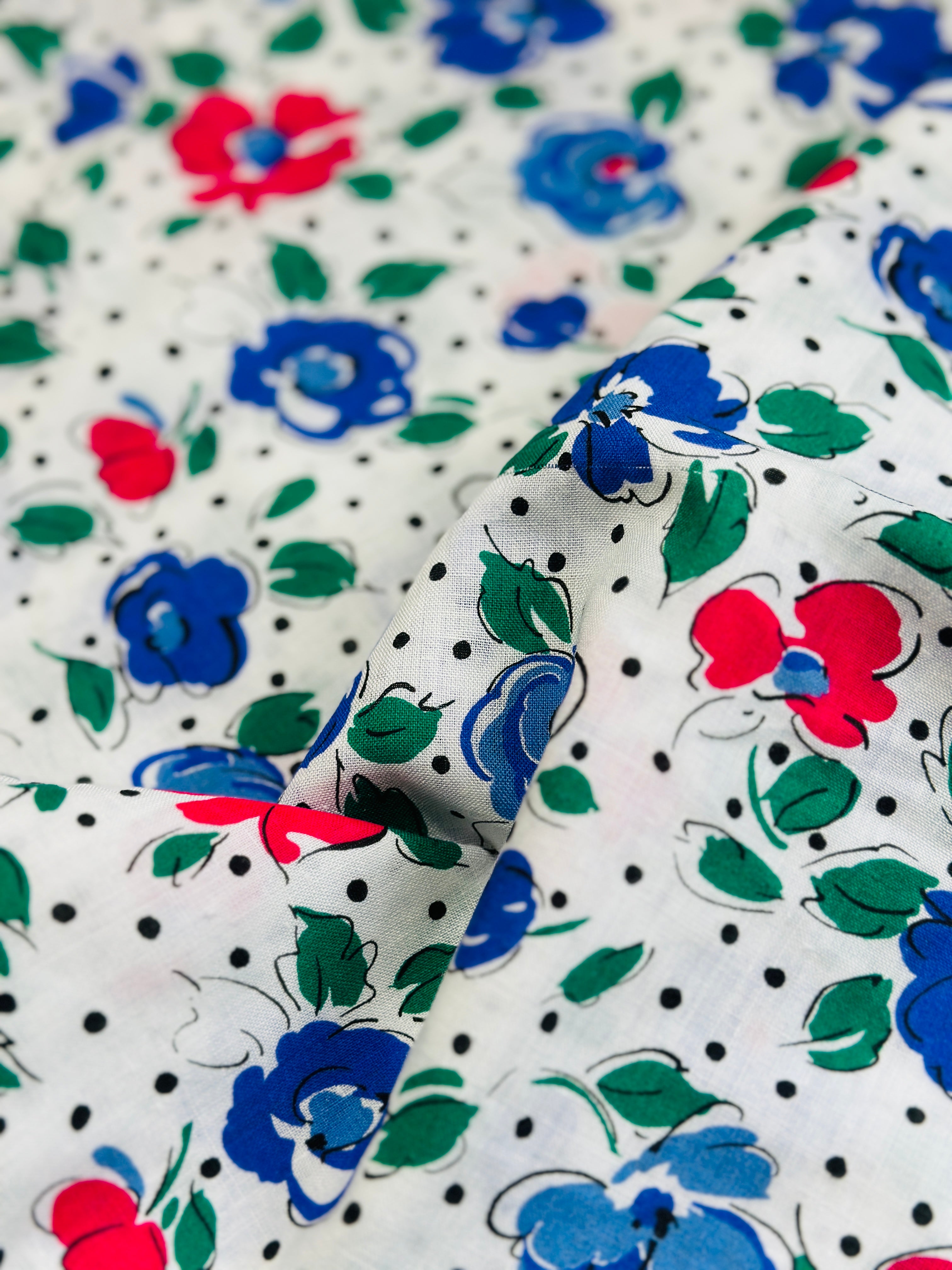 100cms Beautiful Floral Polka Dot Cotton Fabric