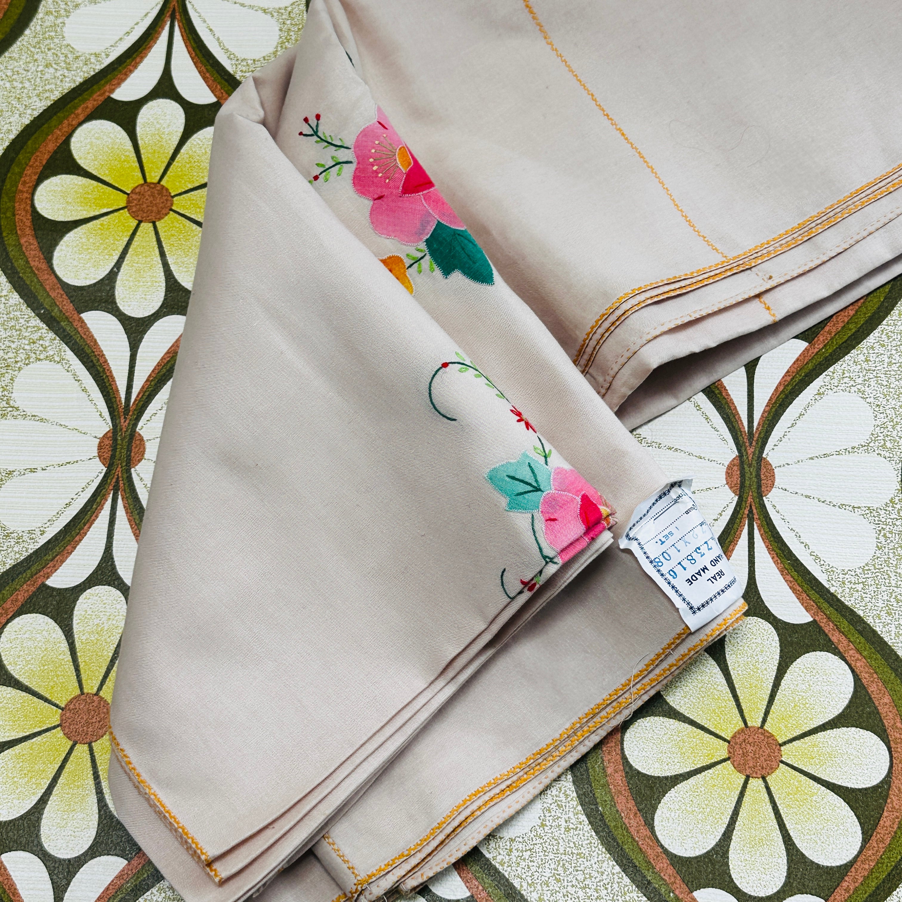 STUNNING Vintage Tablecloth Handmade NAPKINS Large