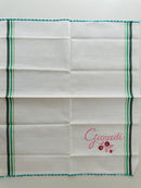 Green Embroidered Striped UNUSED Tea Towel