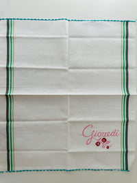 Green Embroidered Striped UNUSED Tea Towel