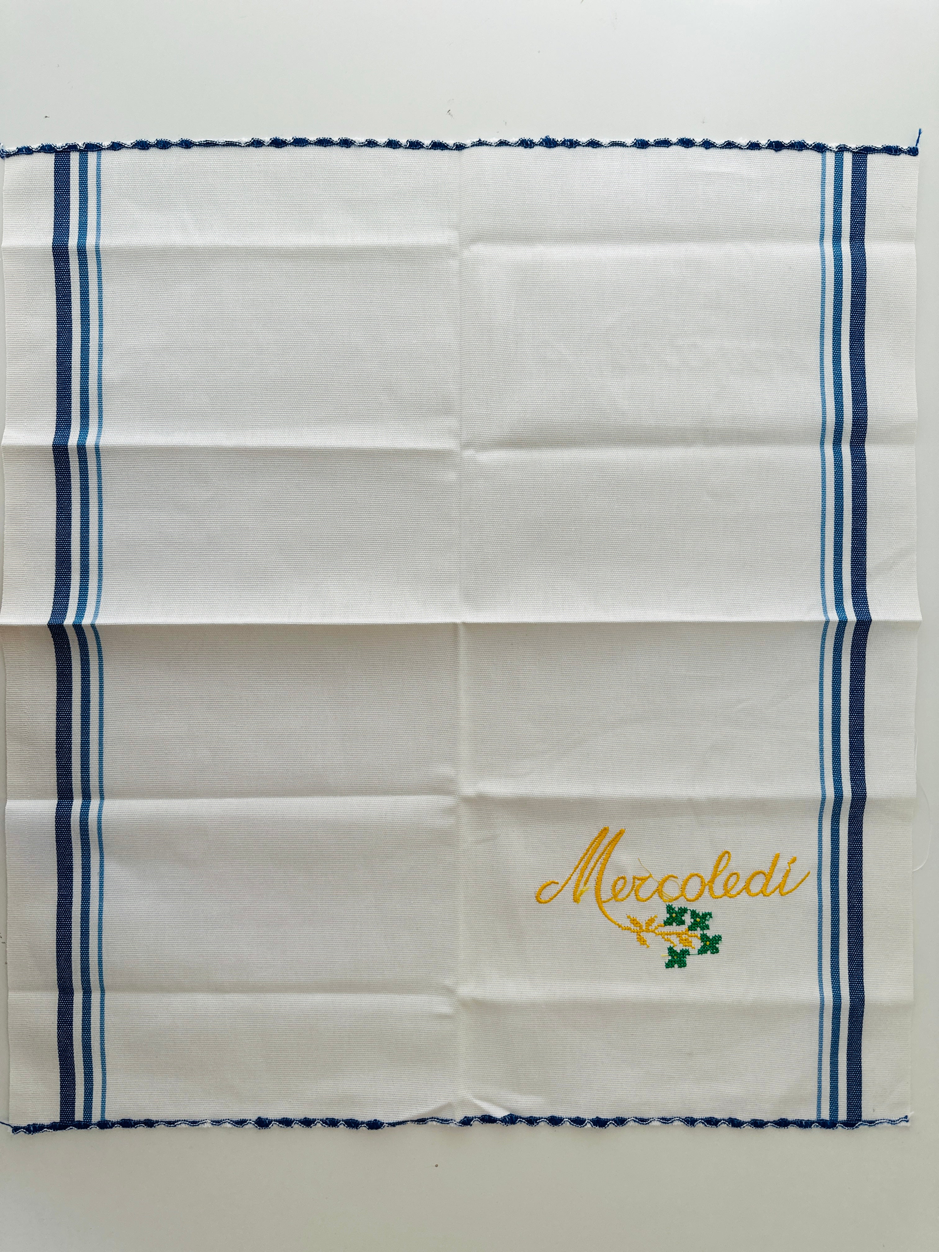 Embroidered Striped UNUSED Tea Towel