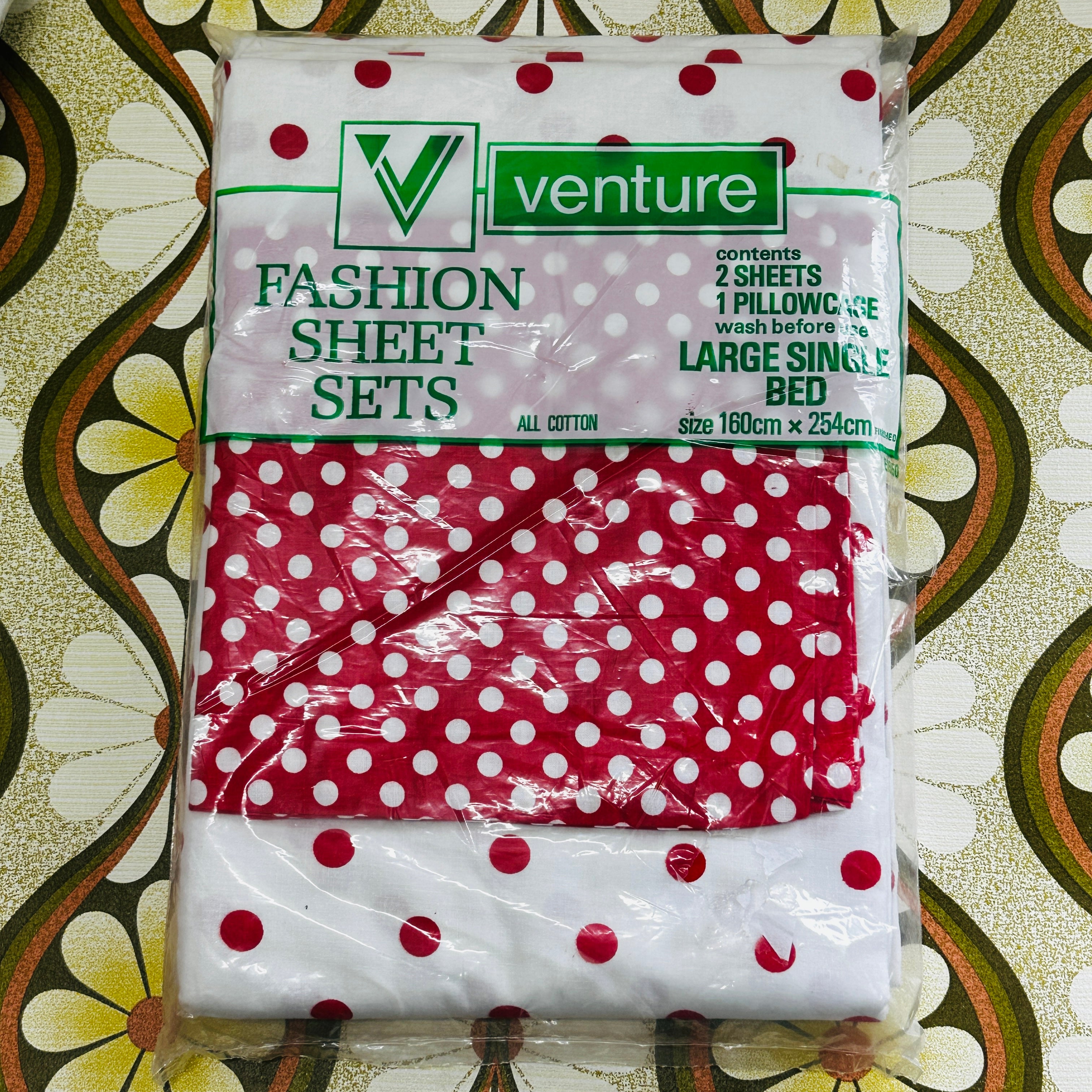 Fab All Cotton Vintage VENTURE Sheet Set Red & White