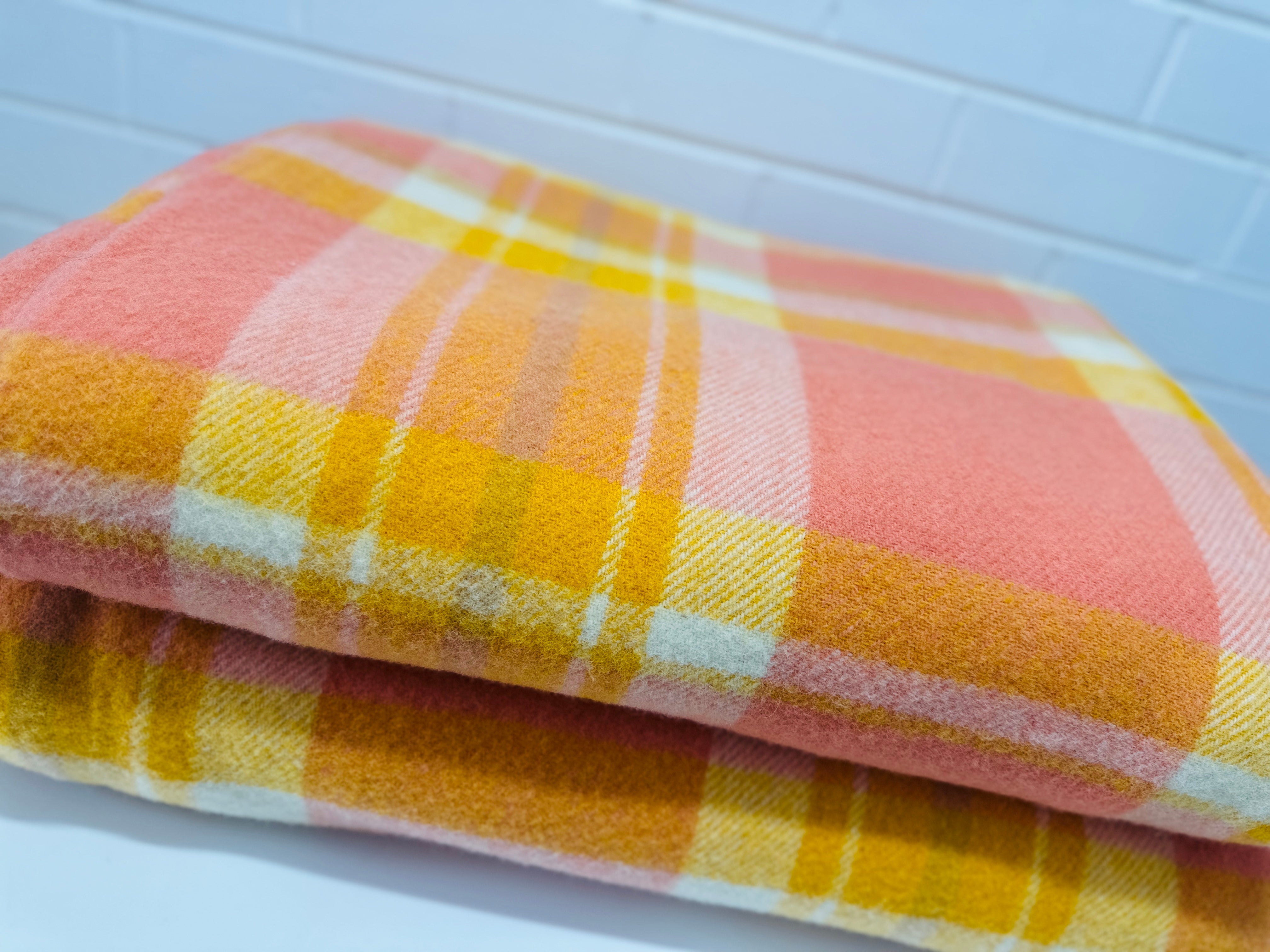Brand New Never Used WOOL Vintage Apricot & Yellow Blanket