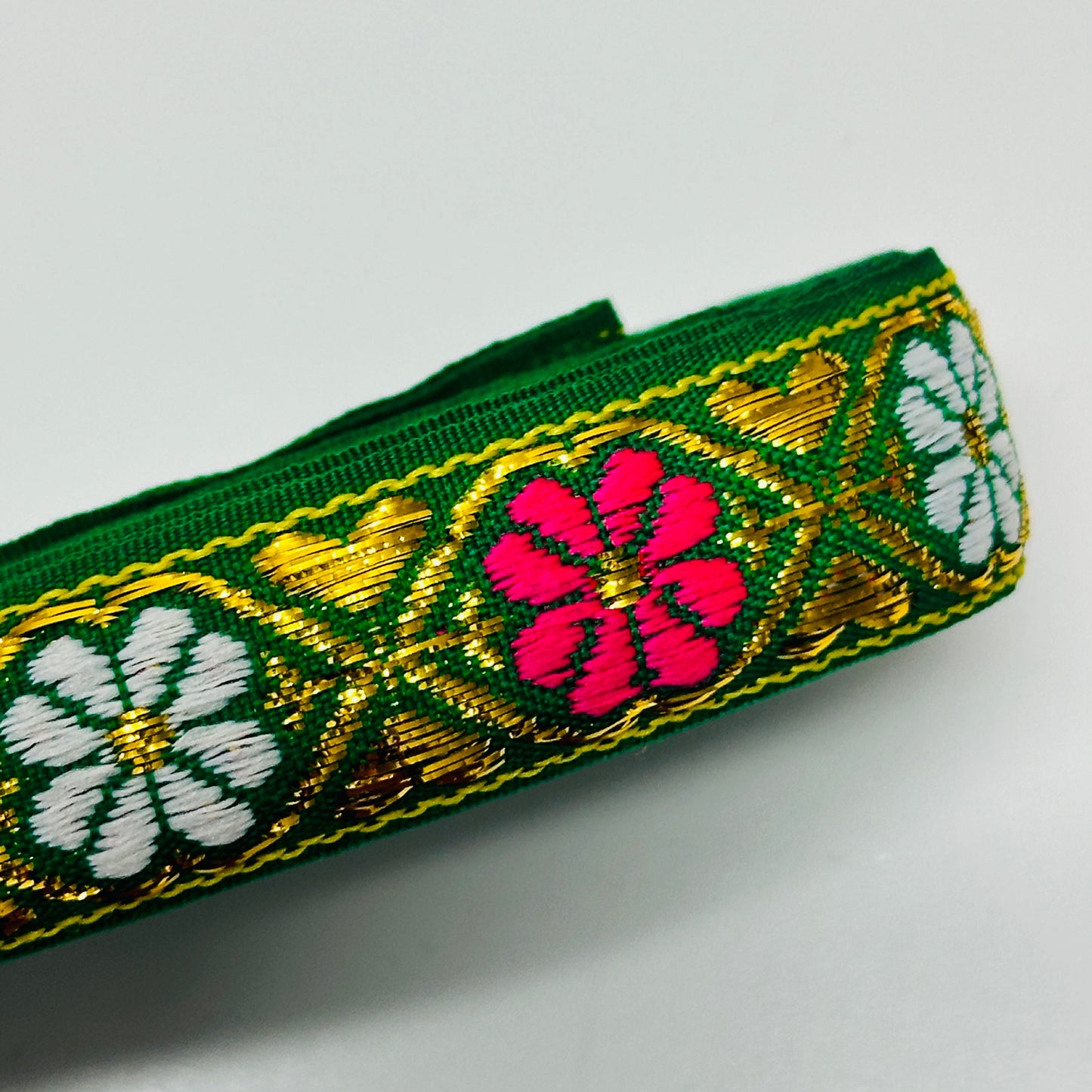 Roll GREEN Embroidered Trim Ribbon