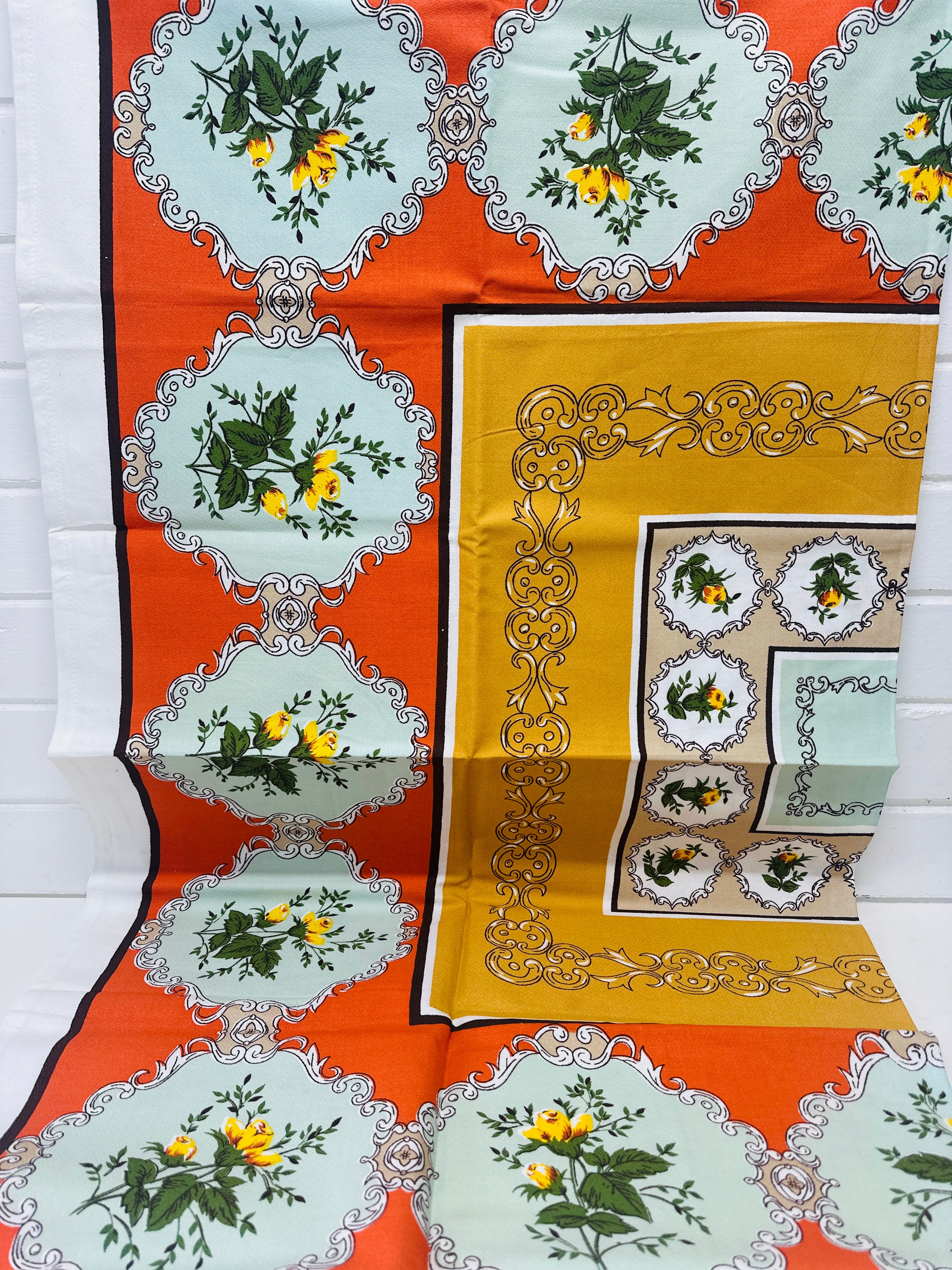 All Cotton Vintage Tablecloth FLORAL Tag Unused