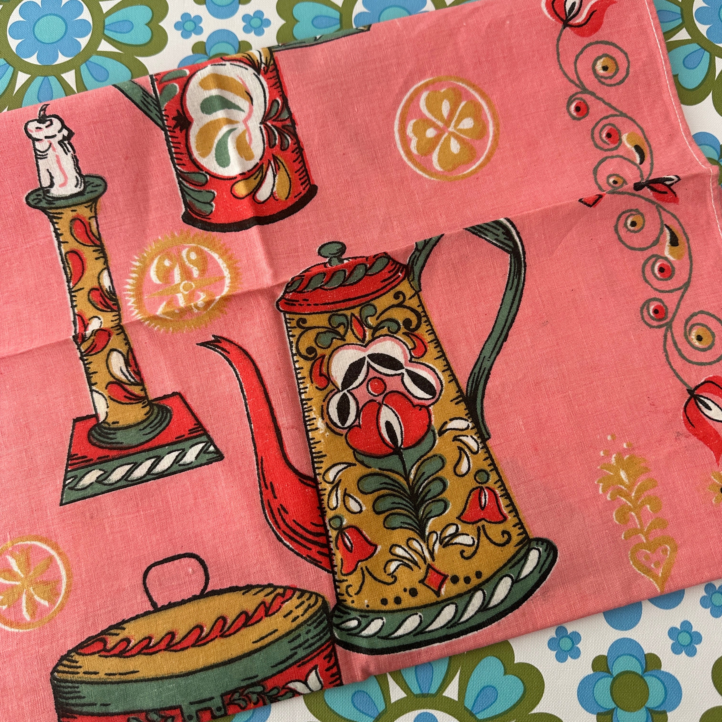 Vintage cotton Tea Towel PINK