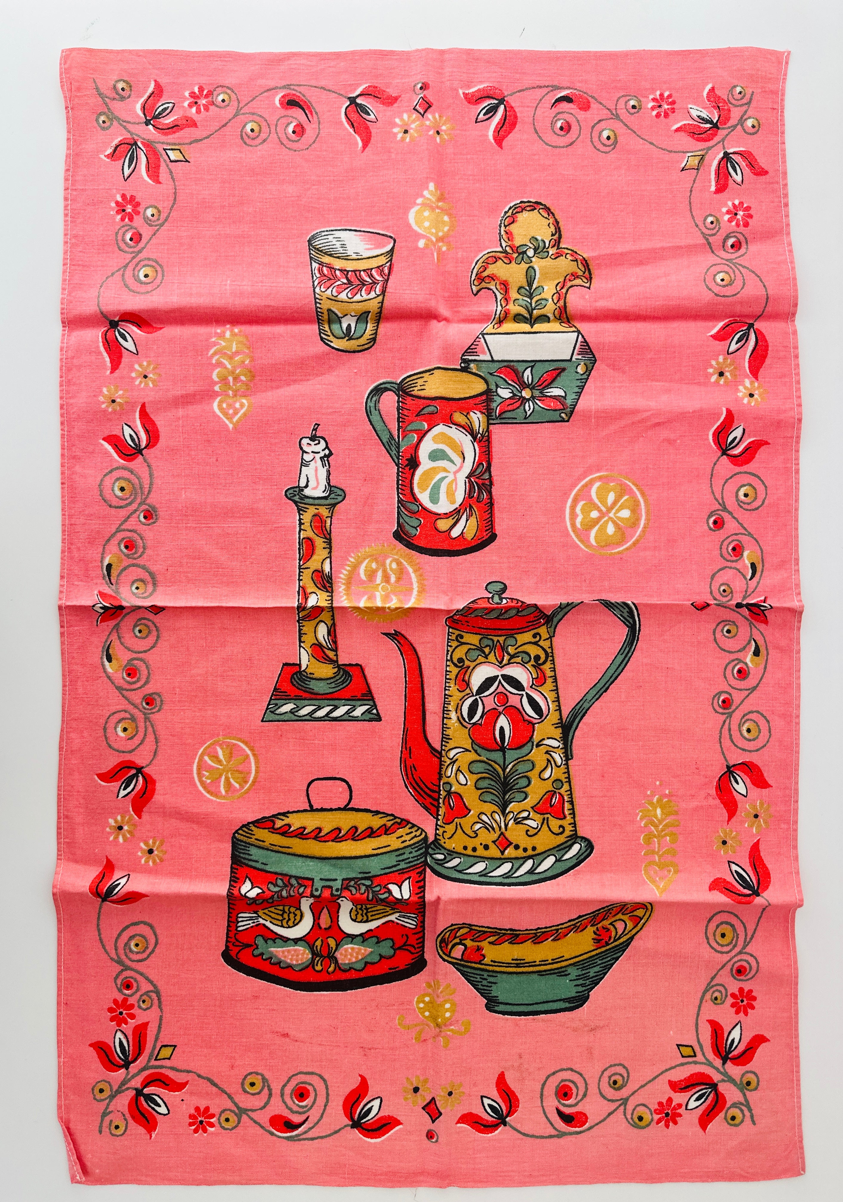 Vintage cotton Tea Towel PINK